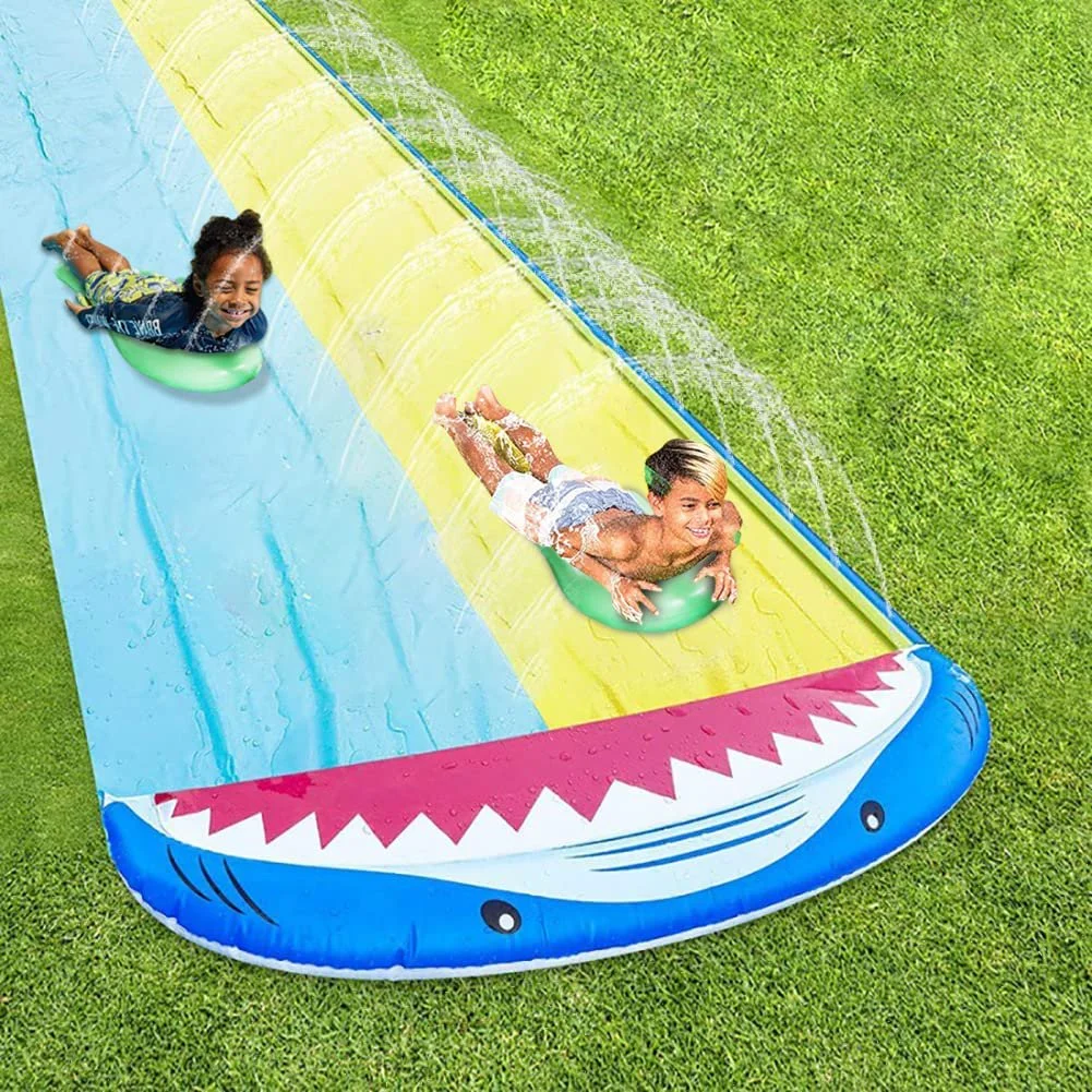 BATE 16FT Double Water Slip Slides Lawn Water Slides Slip Backyard Water Toys with Sprinklers for Outdoor Water Fun Kids Adults