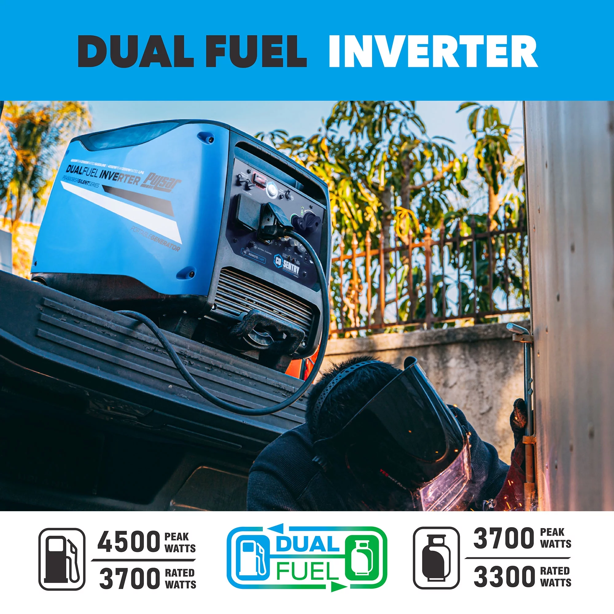 Pulsar 4,500-Watt Dual-Fuel Inverter Generator with Remote Start and CO Sentry