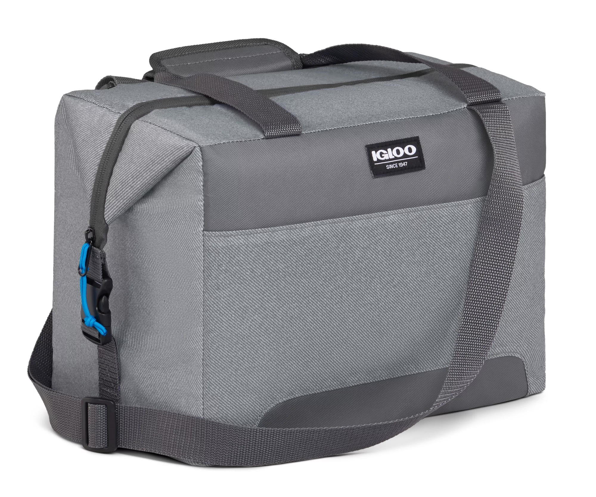 Igloo Snapdown Soft Sided 25 Can Cooler, Gray Twill with Ibiza Blue