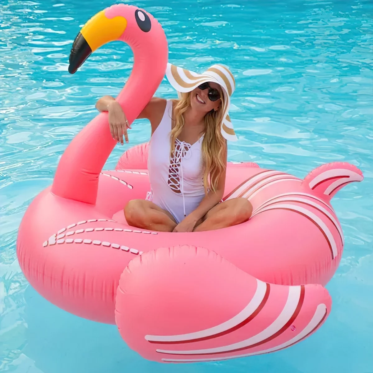 Giant Inflatable Flamingo Ride on Pool Float, Blow up with Fast Valves Swimming Floating Raft for Adults Pink