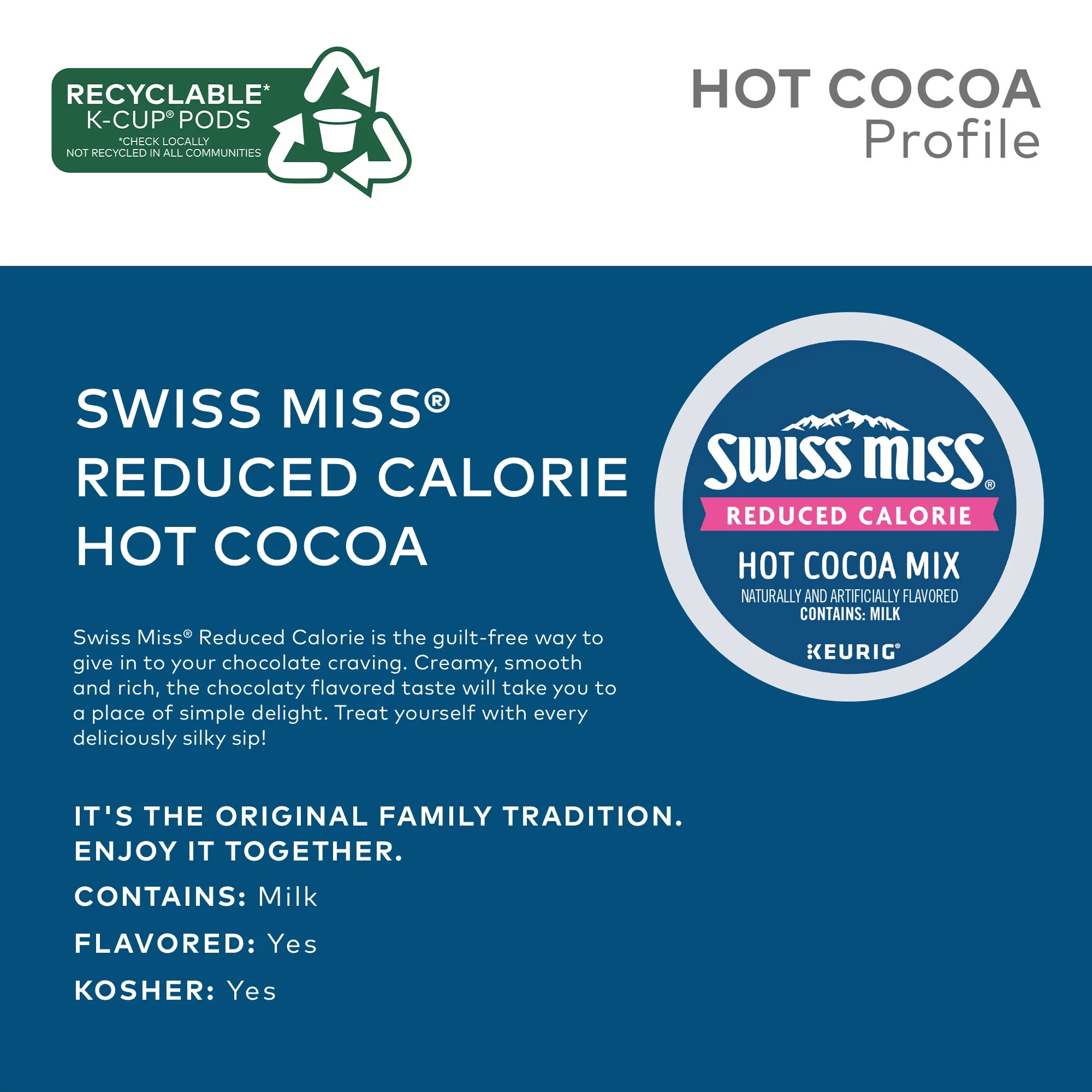 Swiss Miss Reduced Calorie Hot Cocoa, Keurig Single Serve K-Cup Pods, 22 Ct