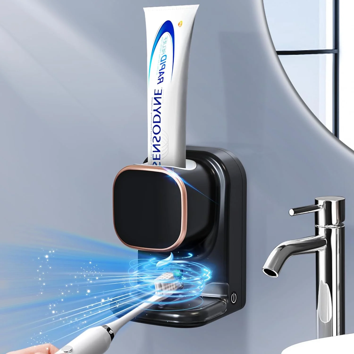 IFCOW Automatic Toothpaste Dispenser,Wall Mounted Electric Toothpaste Dispenser for Kids and Adults,Toothpaste Dispenser for Bathroom,Black