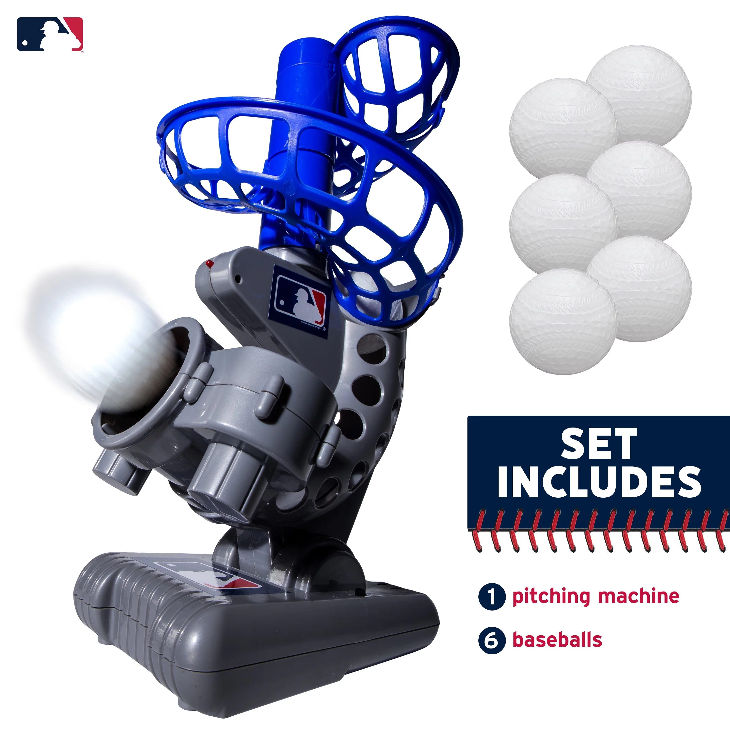 Franklin Sports Kids Baseball Pitching Machine Height Adjustable ?C 6 Plastic Balls – Grey/Blue