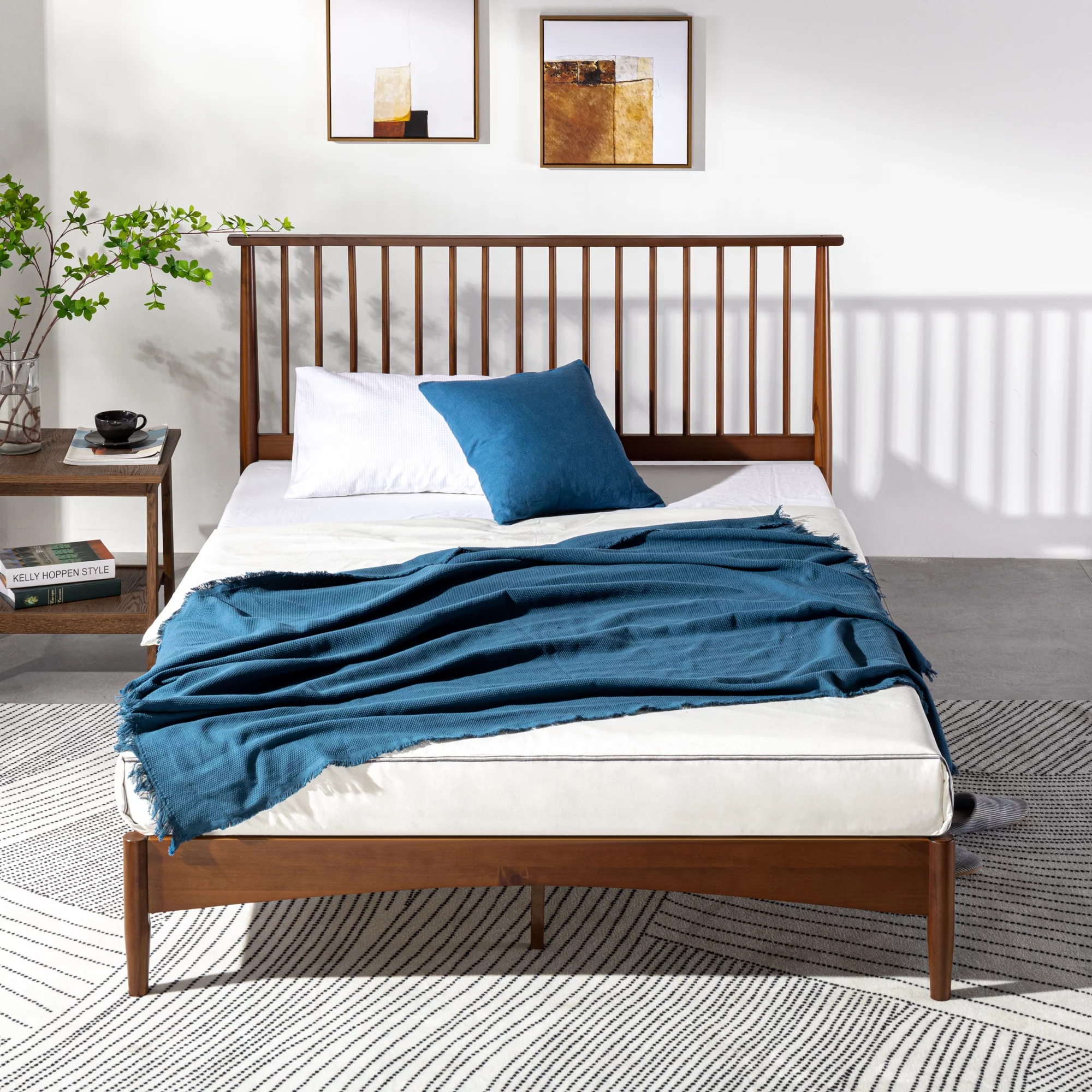 Zinus Linda 41″ Mid Century Wood Platform Bed Frame, Queen