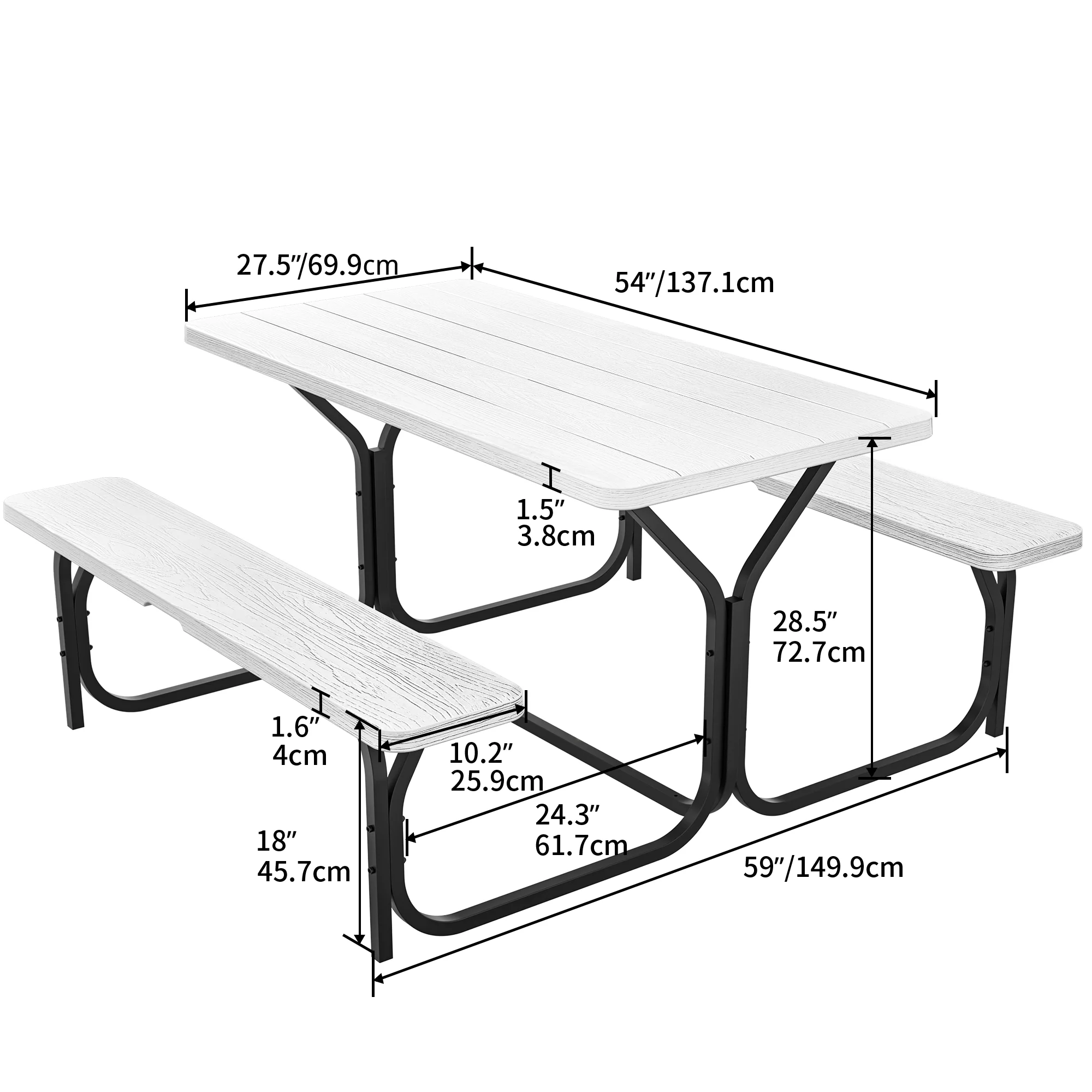 Dextrus Heavy-Duty Outdoor Picnic Table Set with Weatherproof Resin Tabletop, Sturdy Steel Frame for Yard, Patio, and Lawn, Black