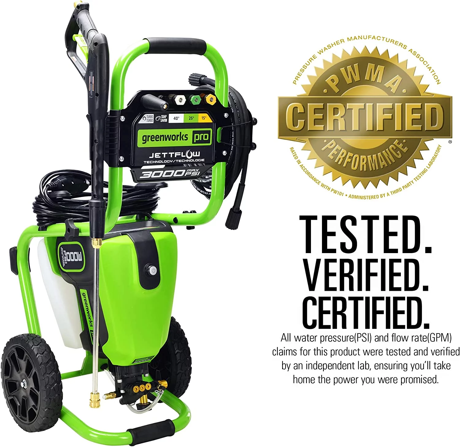 Greenworks 3000 PSI (1.1 GPM) TruBrushless Electric Pressure Washer (PWMA Certified)