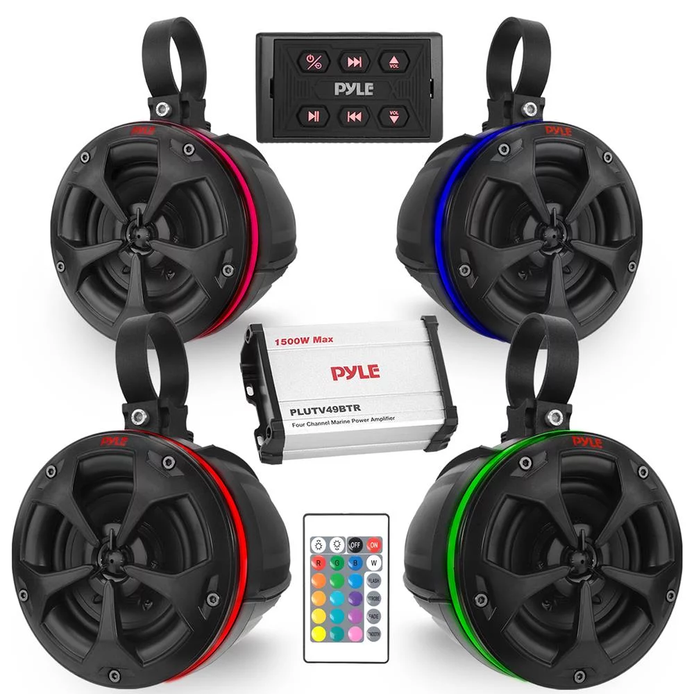 Pyle Bluetooth Off-Road Speakers – 4″ 800W 4-CH Marine Grade Waterproof Wakeboard Tower System