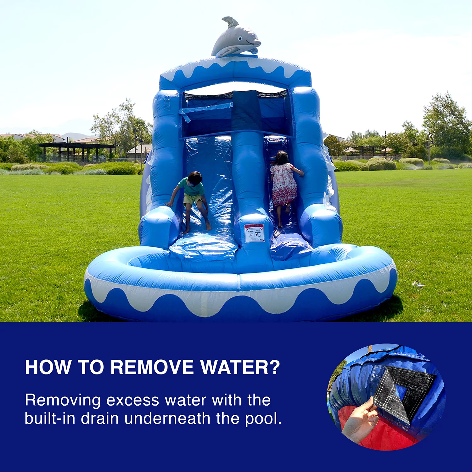 HeroKiddo Dolphin Commercial Grade Water Slide with Pool for Kids and Adults (with Blower)