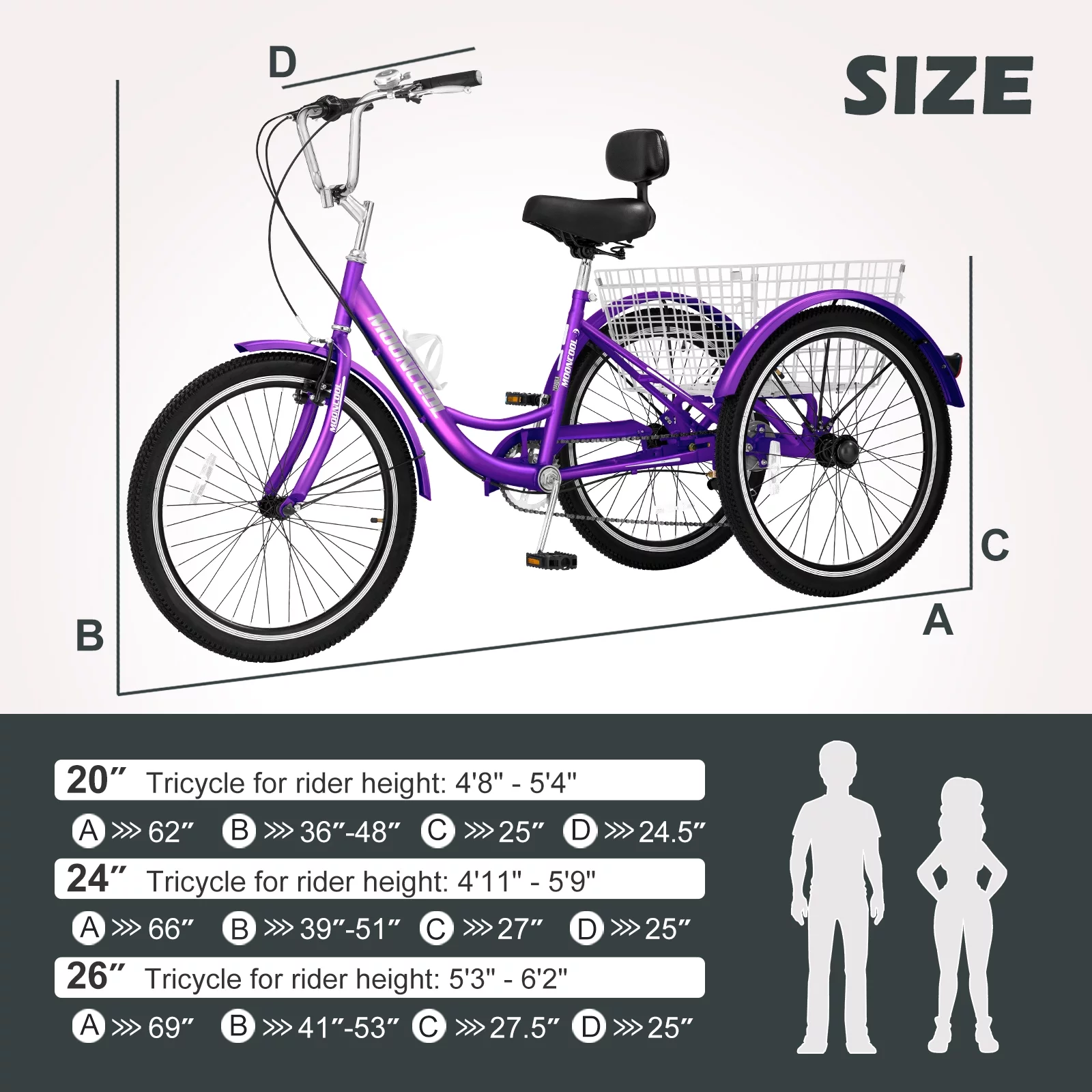 MOPHOTO Adult Tricycles 3 Wheel 7 Speed Trikes, 24″ Tire Cruiser Bike with Big Basket for Shopping, Picnics Exercise Men Women