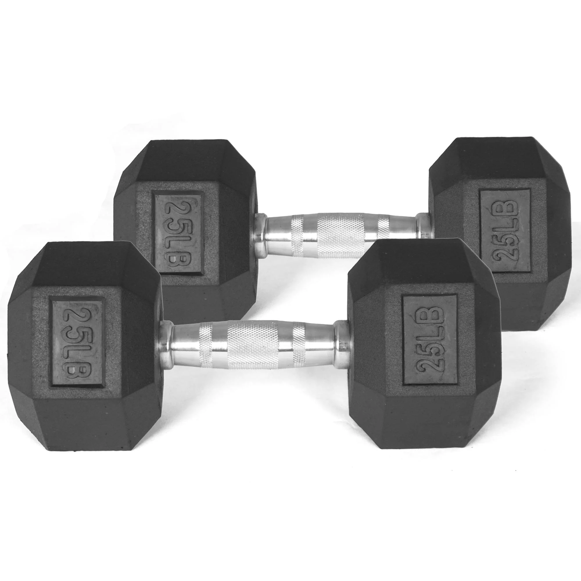 Titan Fitness Pair of 25 lb Black Rubber Coated Hex Dumbbells Weight Training Set, 50 lb