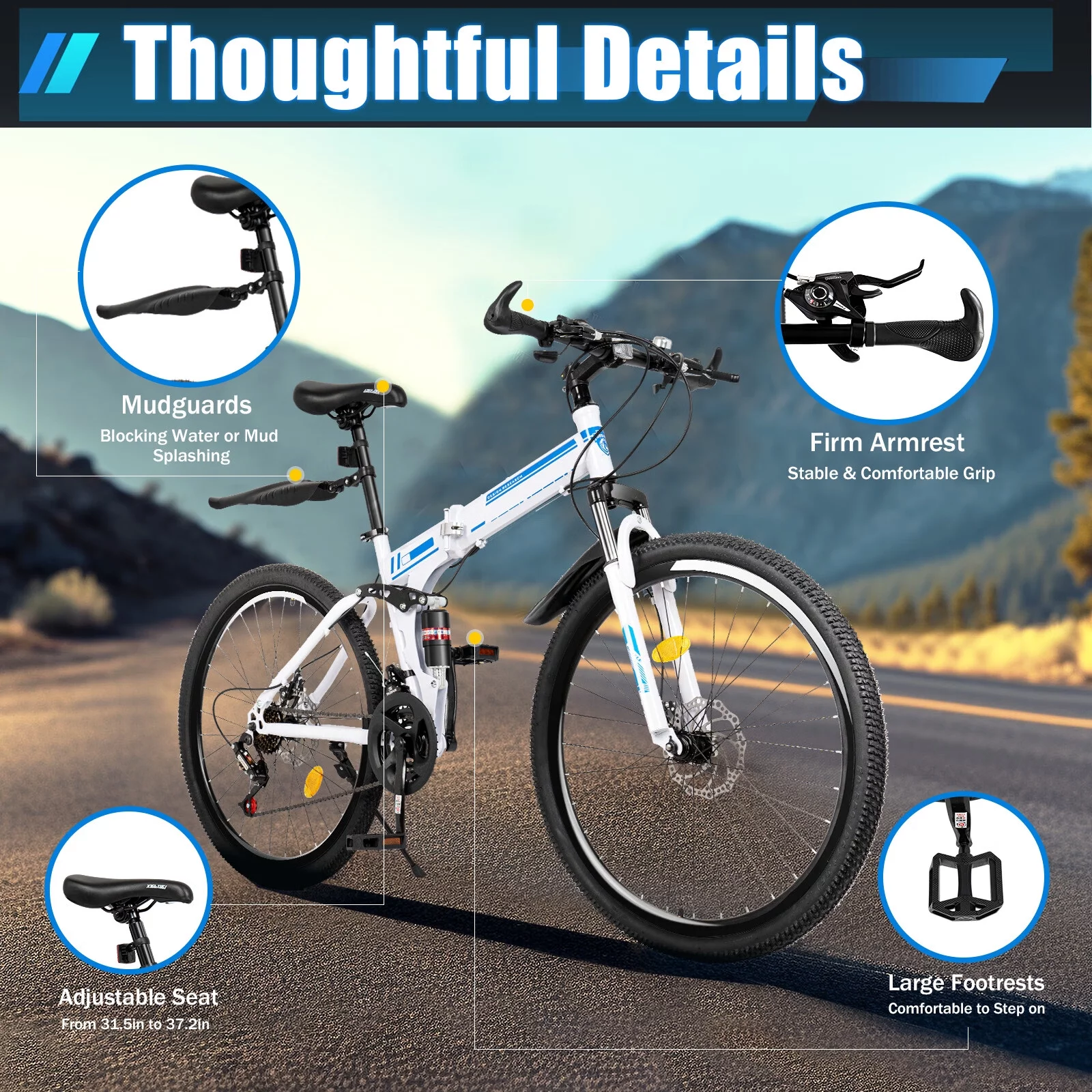 Loyalheartdy 26 Inch Mountain Bike 21 Speed Gear Folding Bicycle Road Rock for Boys, Girls, Women and Men