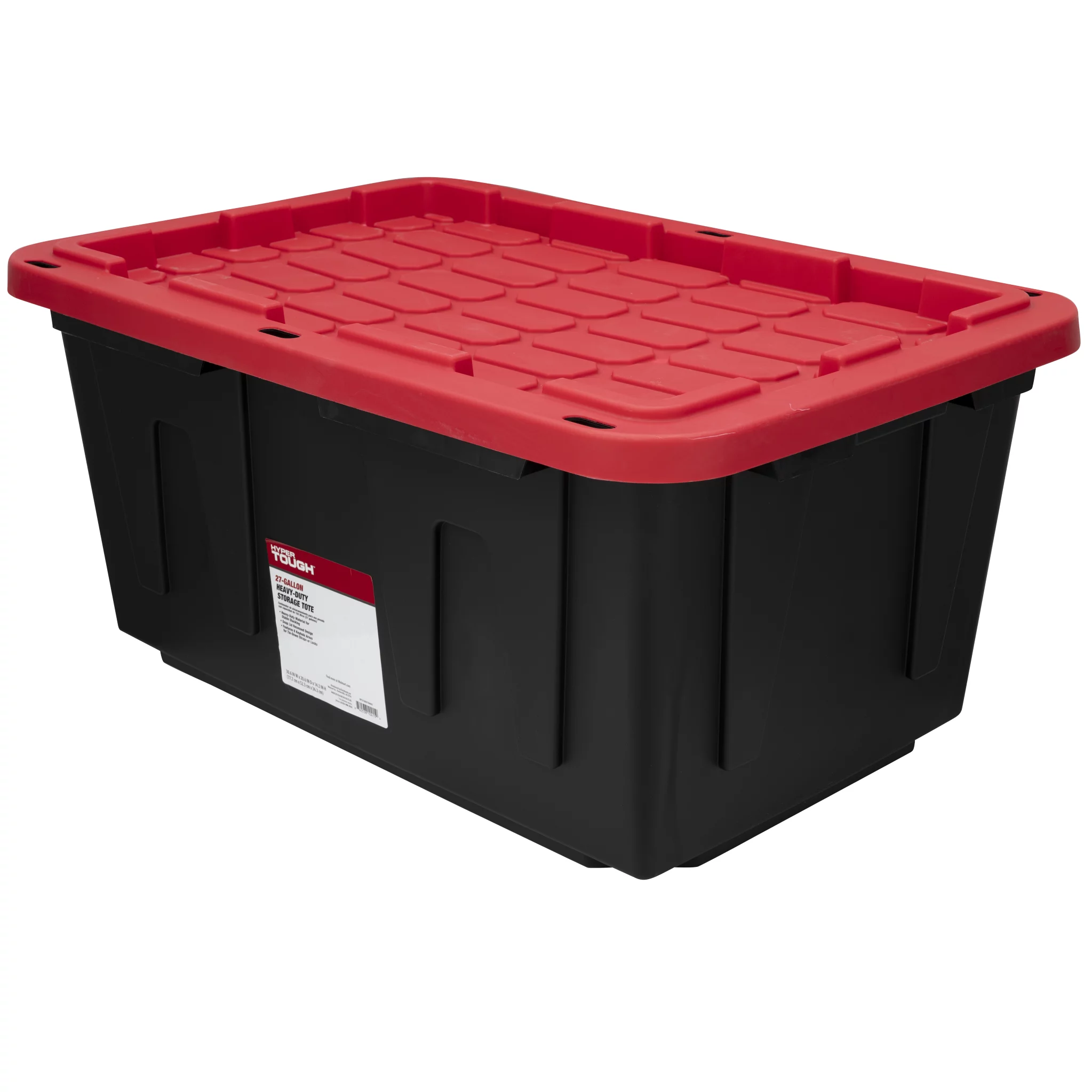 Hyper Tough 27 Gallon Snap Lid Plastic Storage Bin Container, Black with Red Lid