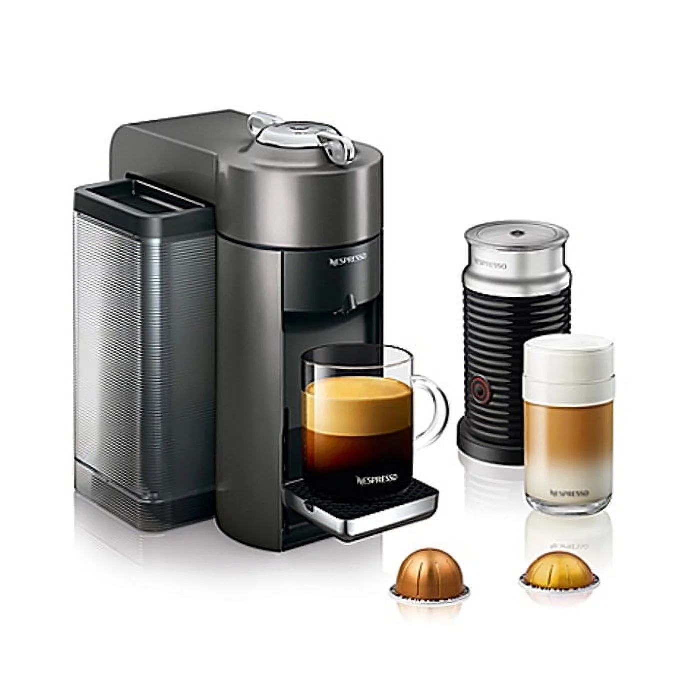 Nespresso Evoluo Coffee and Espresso Machine by De’Longhi with Aerocinno, Graphite Metal