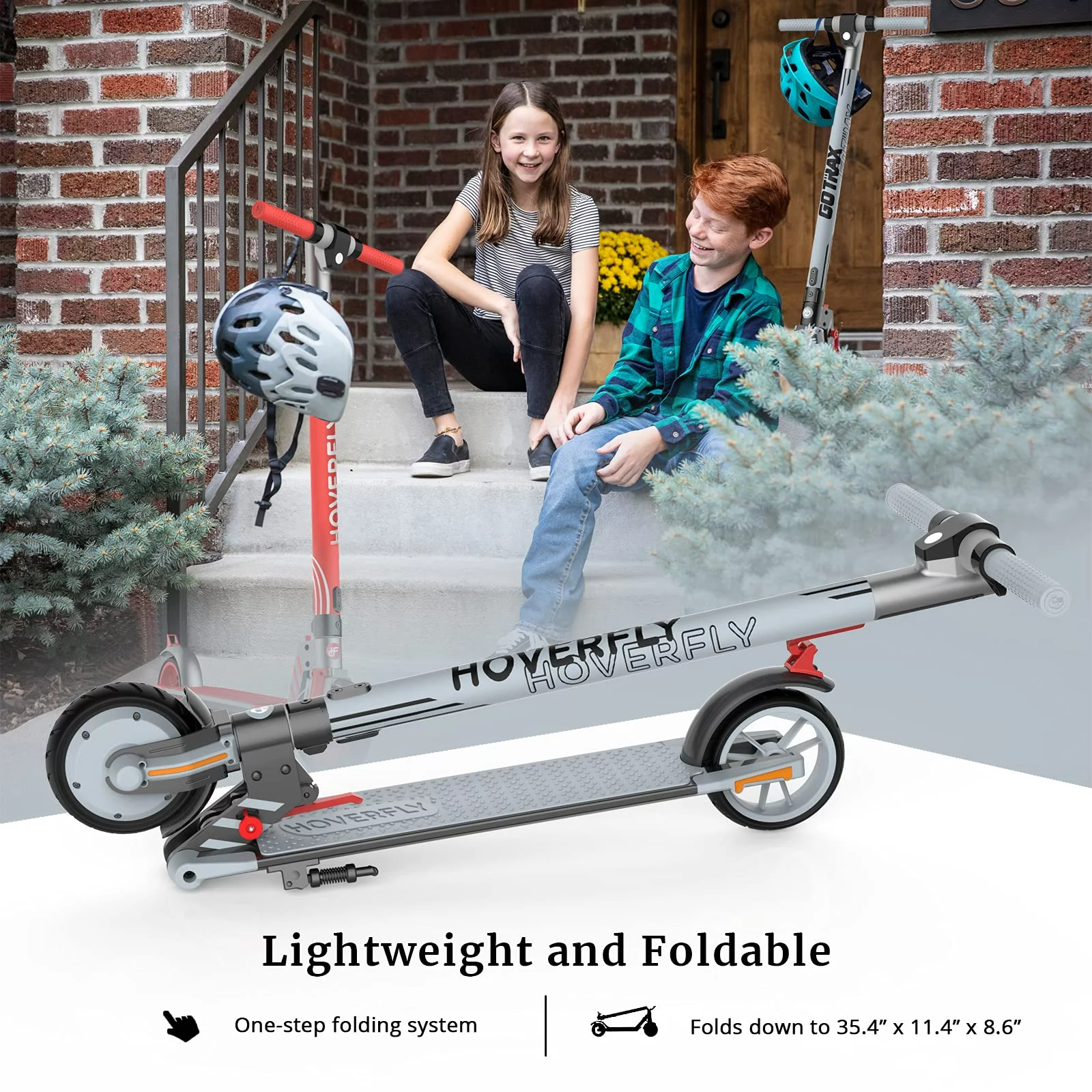 HOVERFLY VIBE Electric Scooter for Kids 8-15, 200W 12mph Speed&7 Miles Foldable E-Scooters, Red