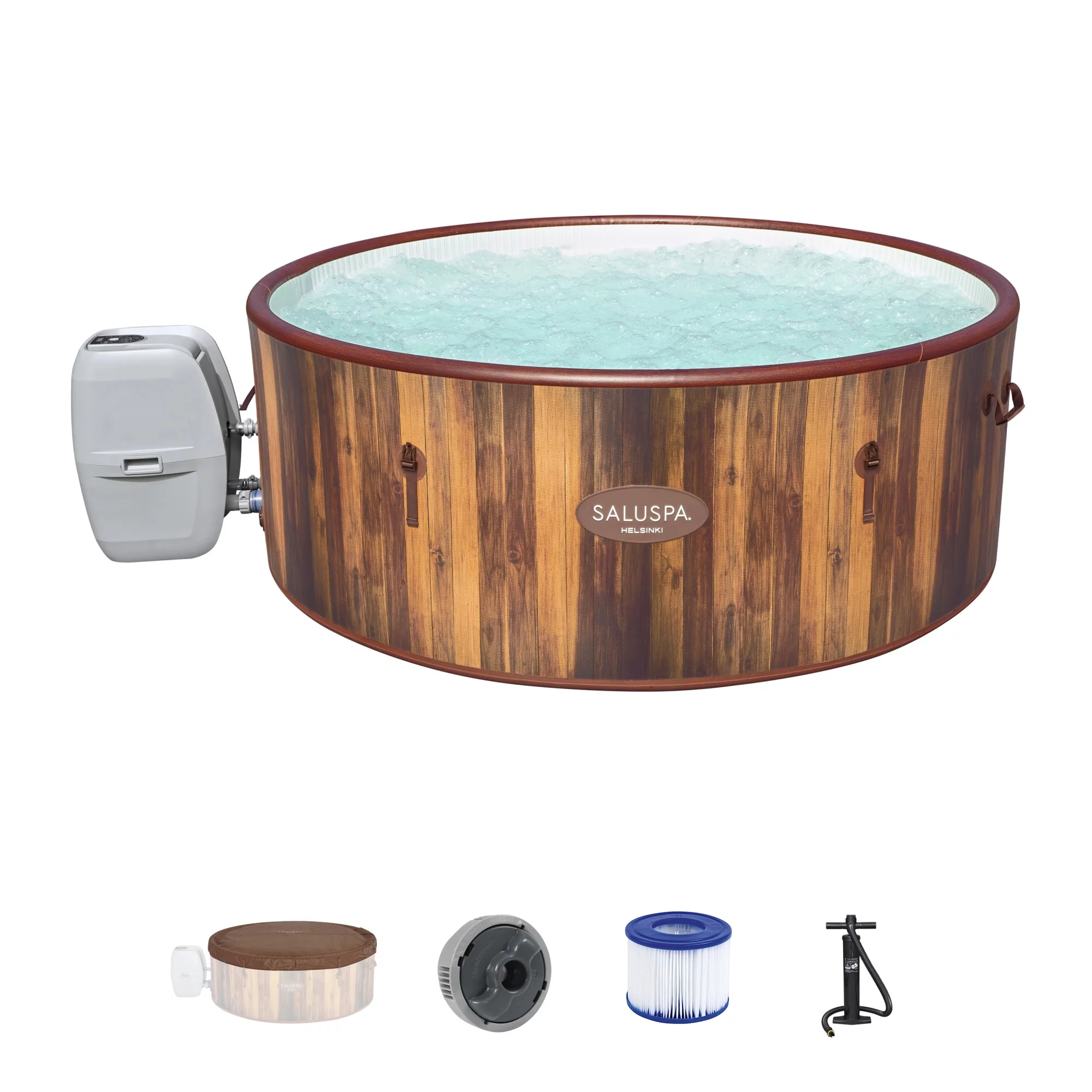 Bestway Helsinki SaluSpa 7 Person Inflatable Hot Tub w/ 180 AirJets, Brown