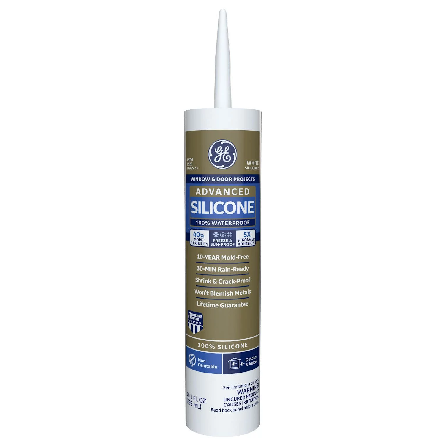 GE Advanced Silicone Window & Door Sealant, Pack of 1, Clear 10.1 fl oz Cartridge