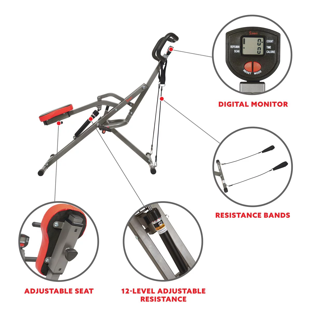 Sunny Health & Fitness Row-N-Ride PRO Squat Assist Trainer for Full Glute, Thigh, and Leg Workouts, SF-A020052