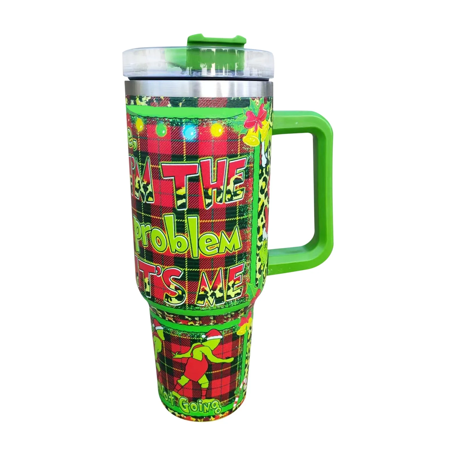 40 oz Tumbler with Handle and Lid, Grinch Tumbler, Grinch Tumbler Cup, Insulated Tumblers, Stainless Steel Tumblers Cup with Grinch Pattern, Grinch Cup Best Christmas Gift for Family,Lover,Friend