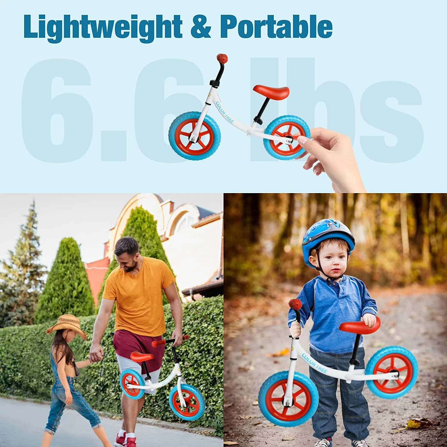 Lightweight Balance Bike Toddler Bike for 3-5 Year Old Boys and Girls, No Pedal Sport Training Bicycle with Adjustable Handlebar and Seat,Red & Blue