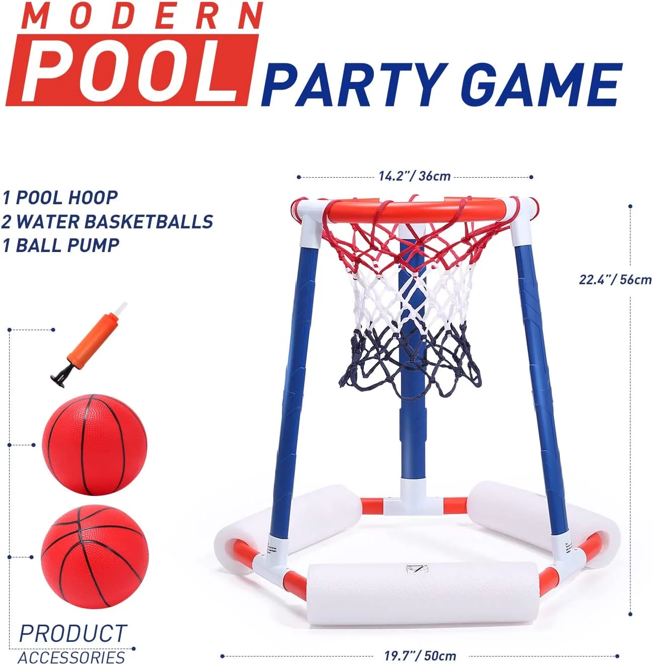 JoyStone Pool Basketball Toys with Backboard, Floating Swimming Pool Basketball Hoop for Pool Game Poolside Water Basketball Hoop, 2 Balls and Pump