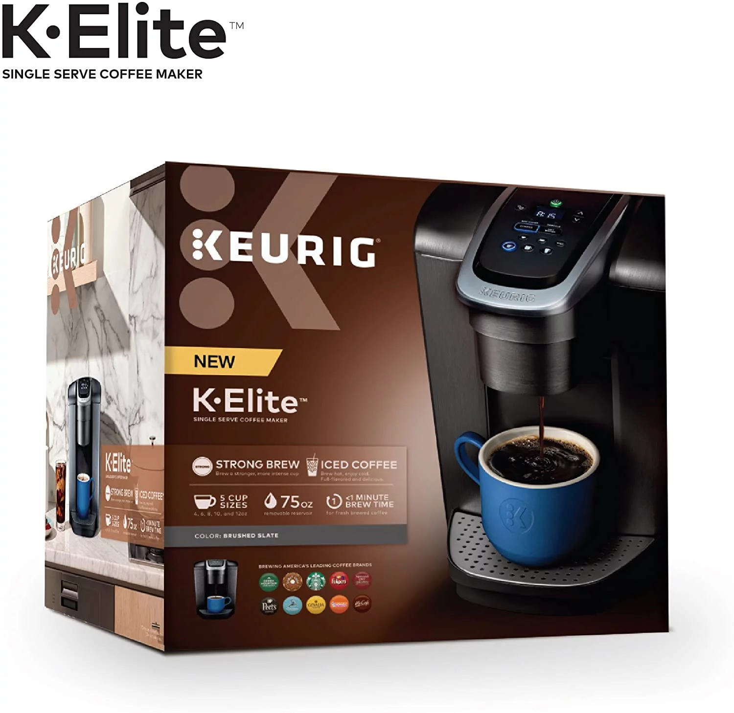 Keurig K-Elite Single Serve K-Cup Pod Coffee Maker, with Strong Temperature Control, Iced Coffee Capability, 12oz Brew Size, Programmable, Brushed Slate