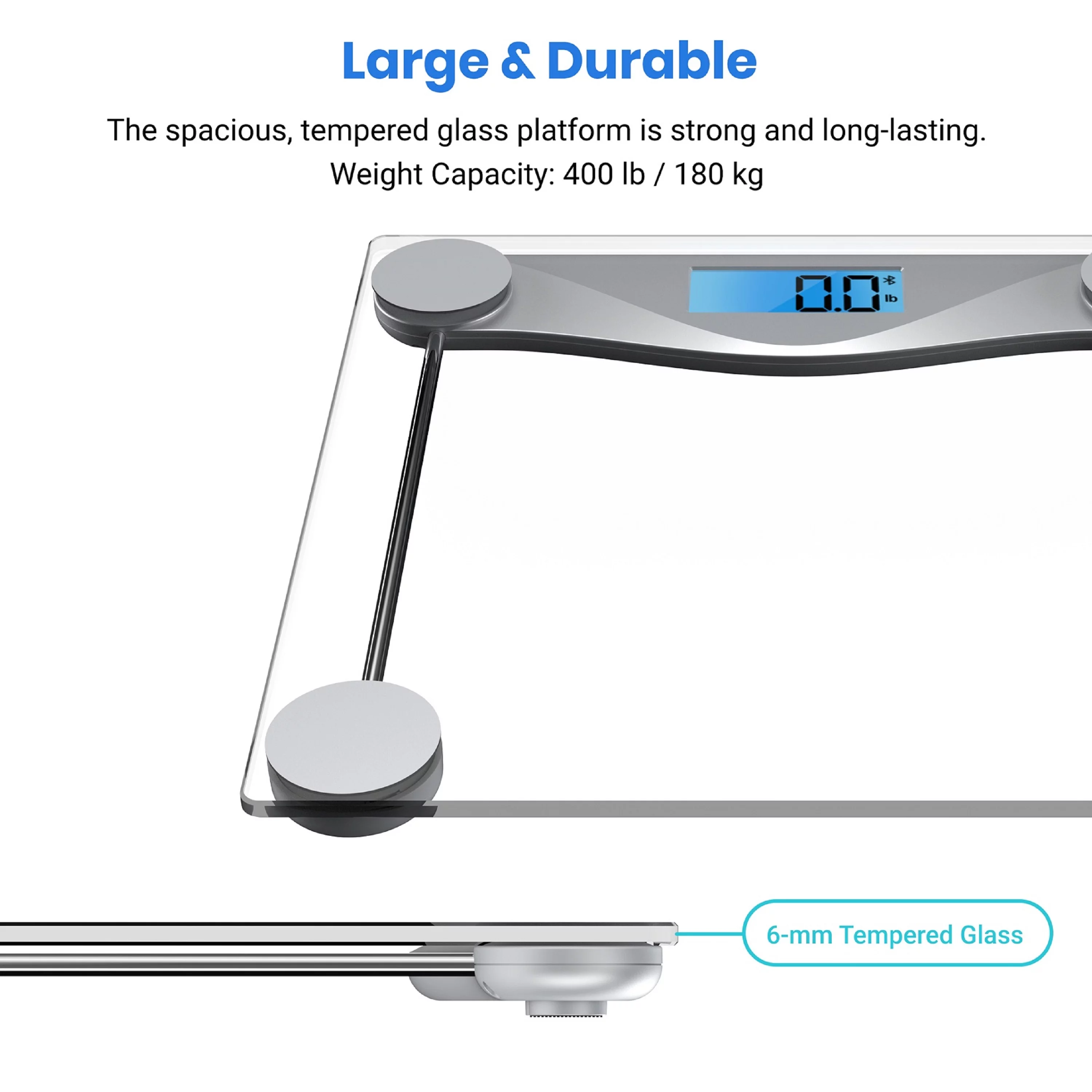 Etekcity Smart Scale for Weight, 400lb Capacity Bathroom Scale with LCD Display, Glass and Silver, ESB4074C-RBX