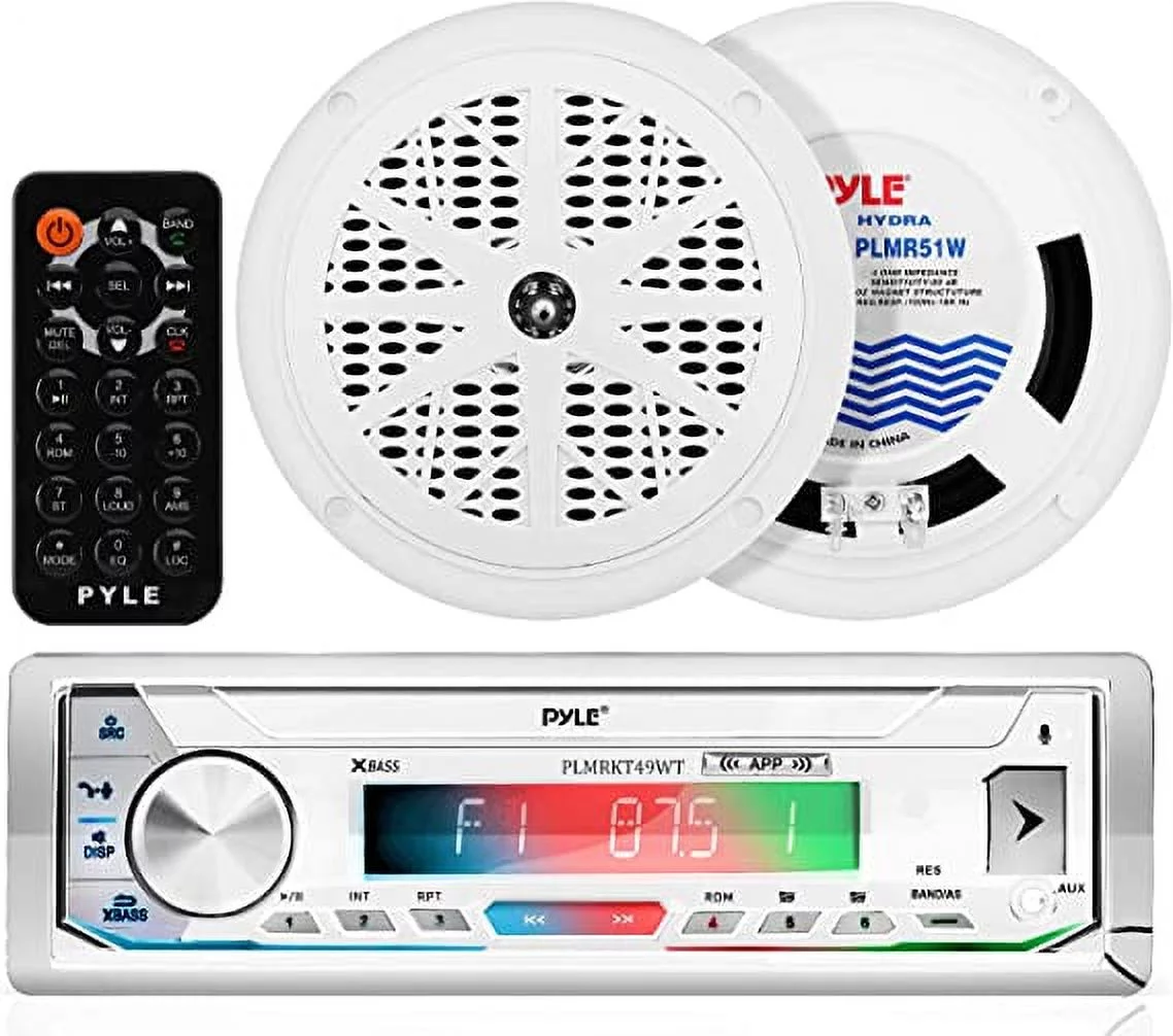 Pyle PLMRKT32WT Marine Receiver Stereo System w/ 5.25 Inch Speakers, White