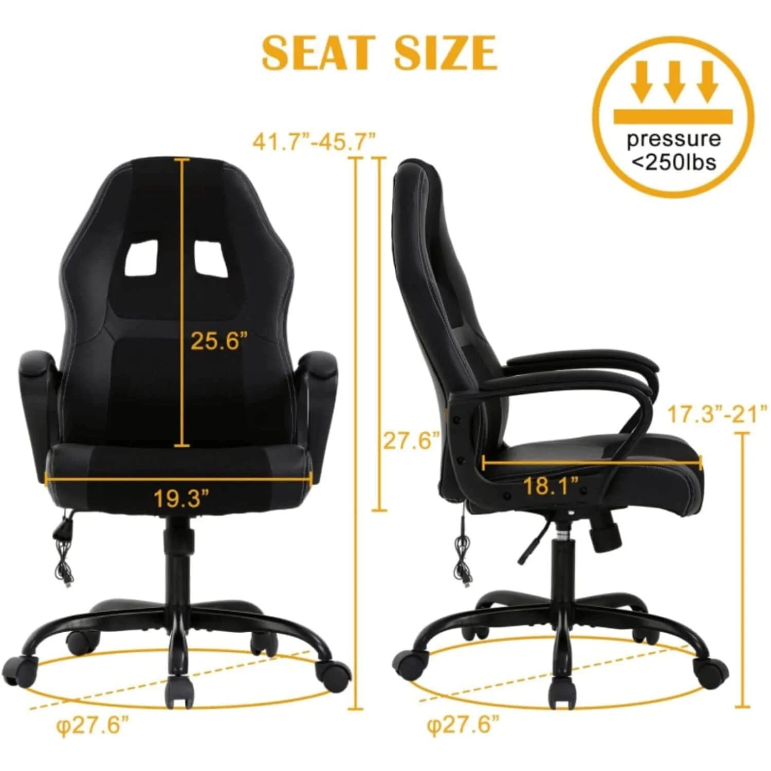 Dkelincs Gaming Chair Massage Computer Chair Ergonomic Video Game Chairs, Adjustable Office Desk Chair with Lumbar Support & Armrest for Teens & Children, Black