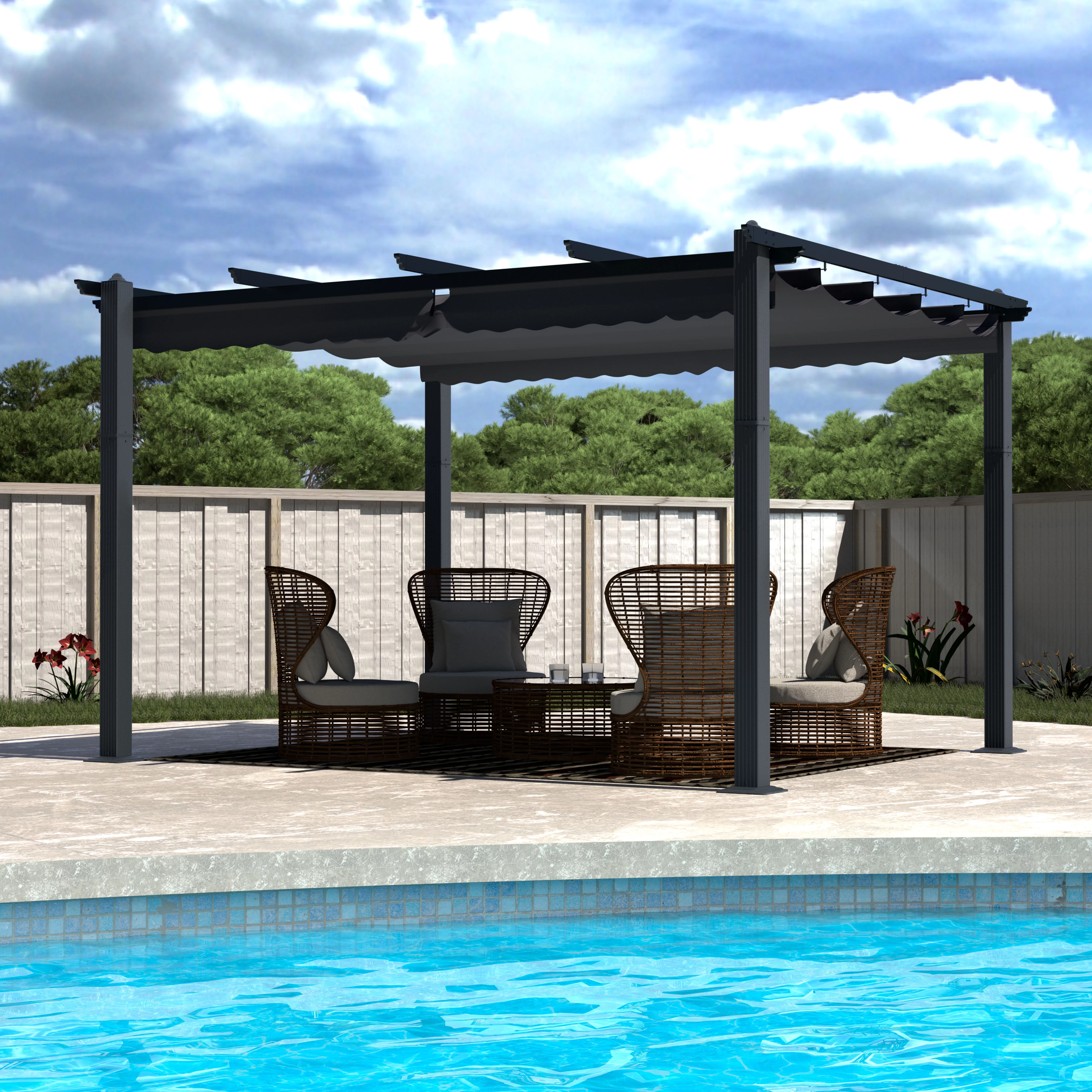 VEIKOUS 10′ x 10′ Outdoor Metal Pergola, Aluminum Gazebo w/Retractable Canopy for Patio, Gray