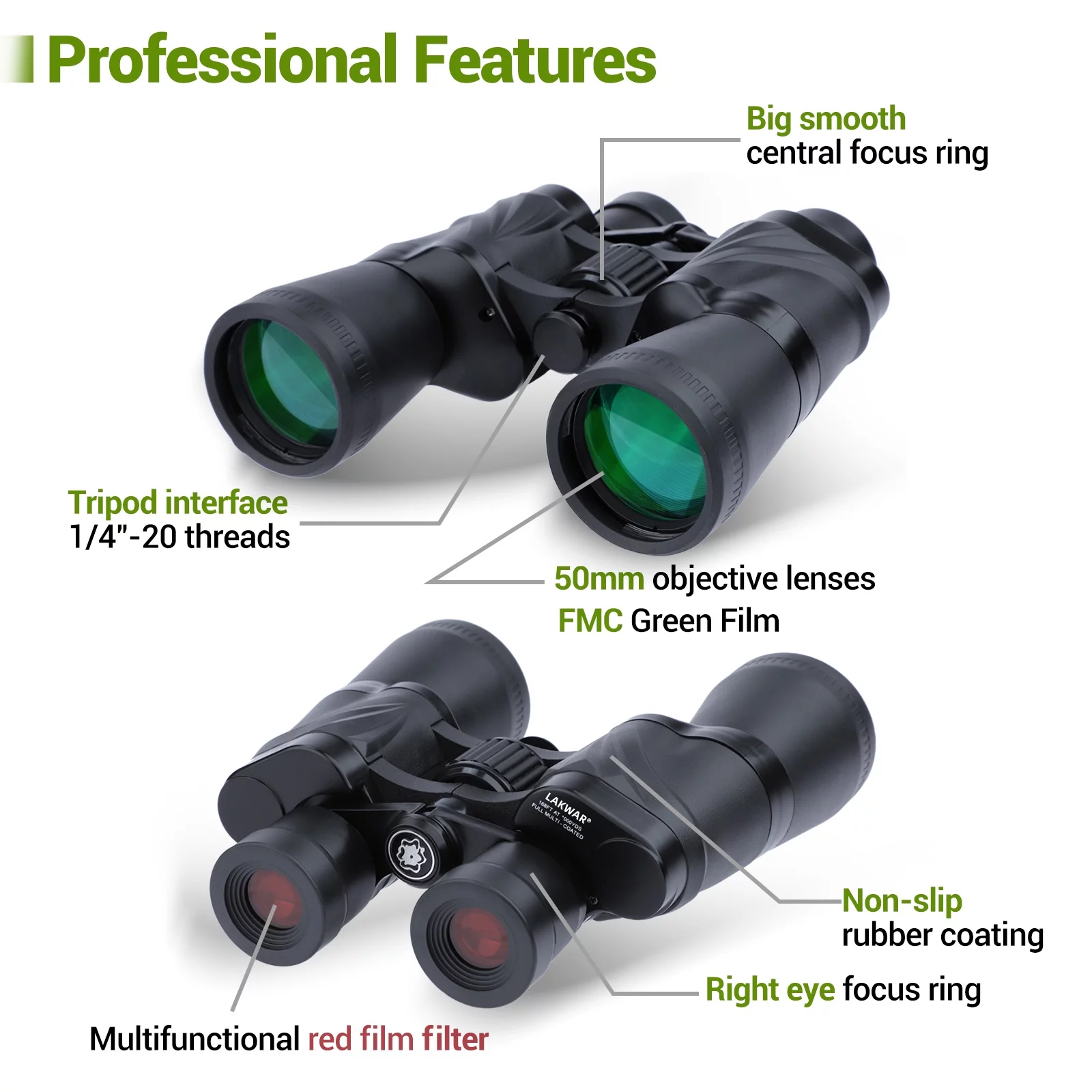 LAKWAR 20×50 Binoculars for Adults,HD Binoculars with Low Light Night Vision, Clear FMC BAK4 Prism Lens, Binoculars for Hunting Birds Watching Traveling Stargazing Outdoor Sport