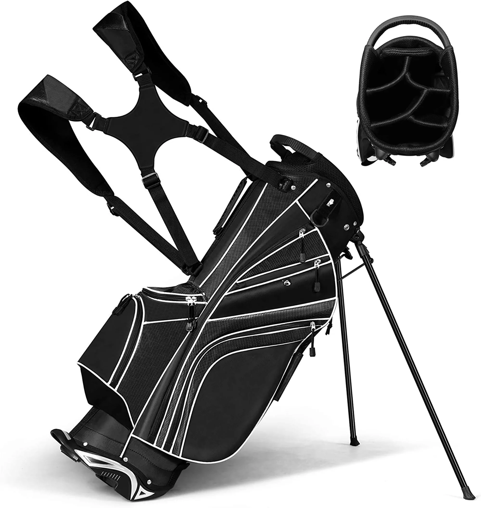 Costway Golf Stand Cart Bag Club w/6 Way Divider Carry Organizer Pockets Storage Black