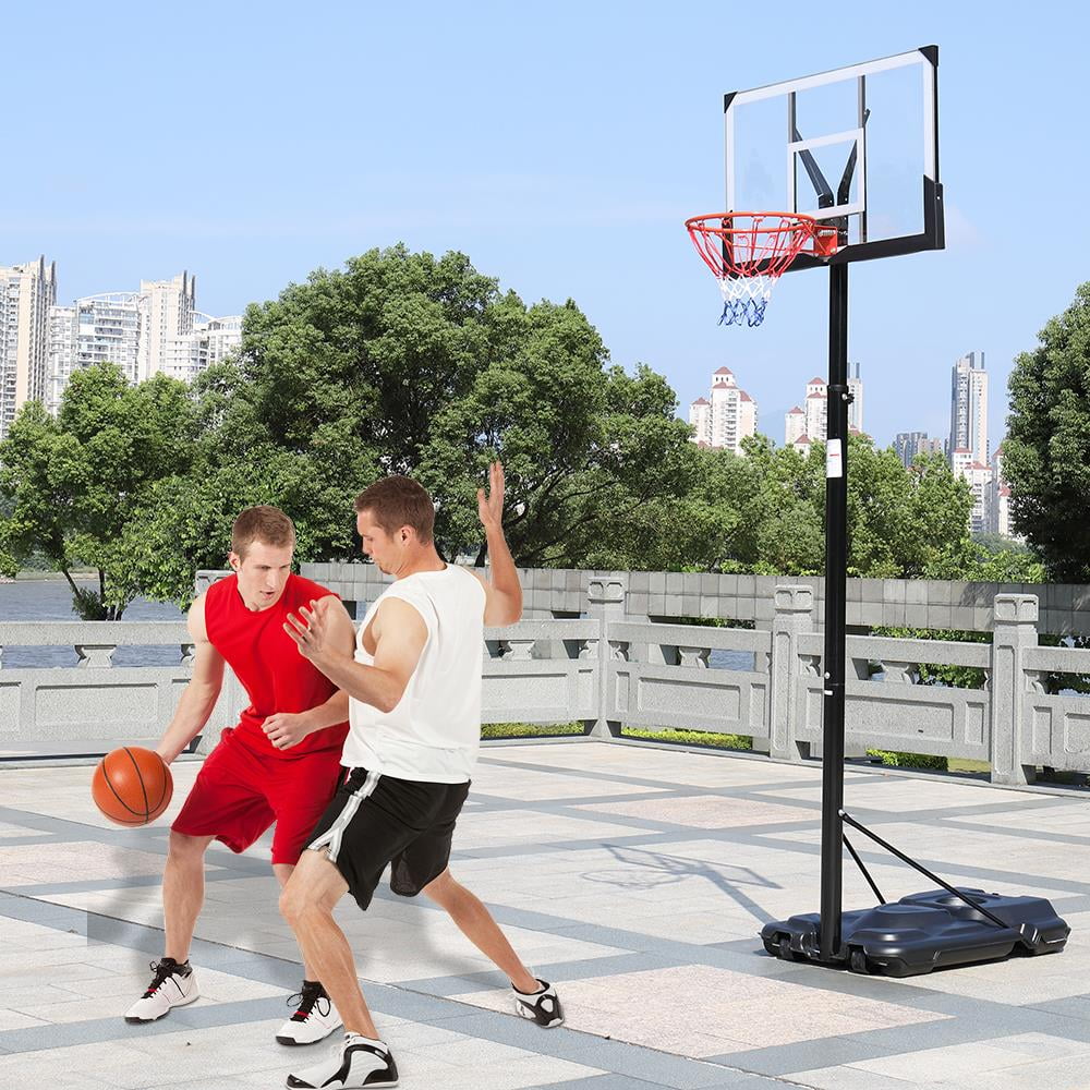 Ktaxon 44in Portable Basketball Hoop, 8ft – 10ft Height Adjustable Basketball Goal System, with Wheels and Shatterproof Backboard