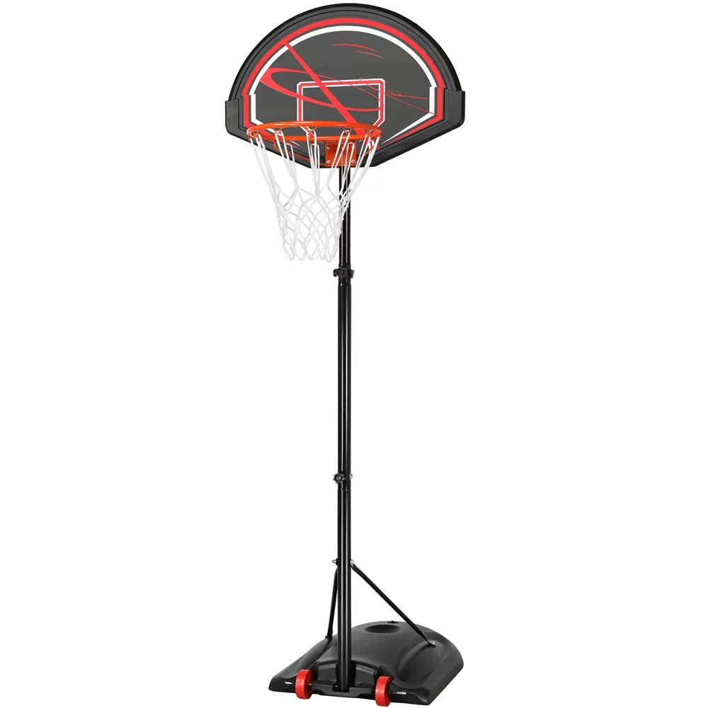 SmileMart 7 to 9 Ft Portable Basketball System Hoop for Outdoor Indoor, Black /Red