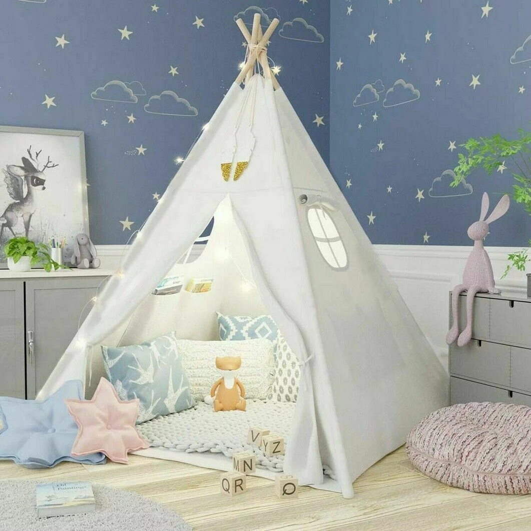 YouLoveIt Play Teepee Tent for Kids Play Tent Children Play House Children Teepee Play Tent Foldable Tent Indoor Outdoor Canvas Playhouse, 3 Colors