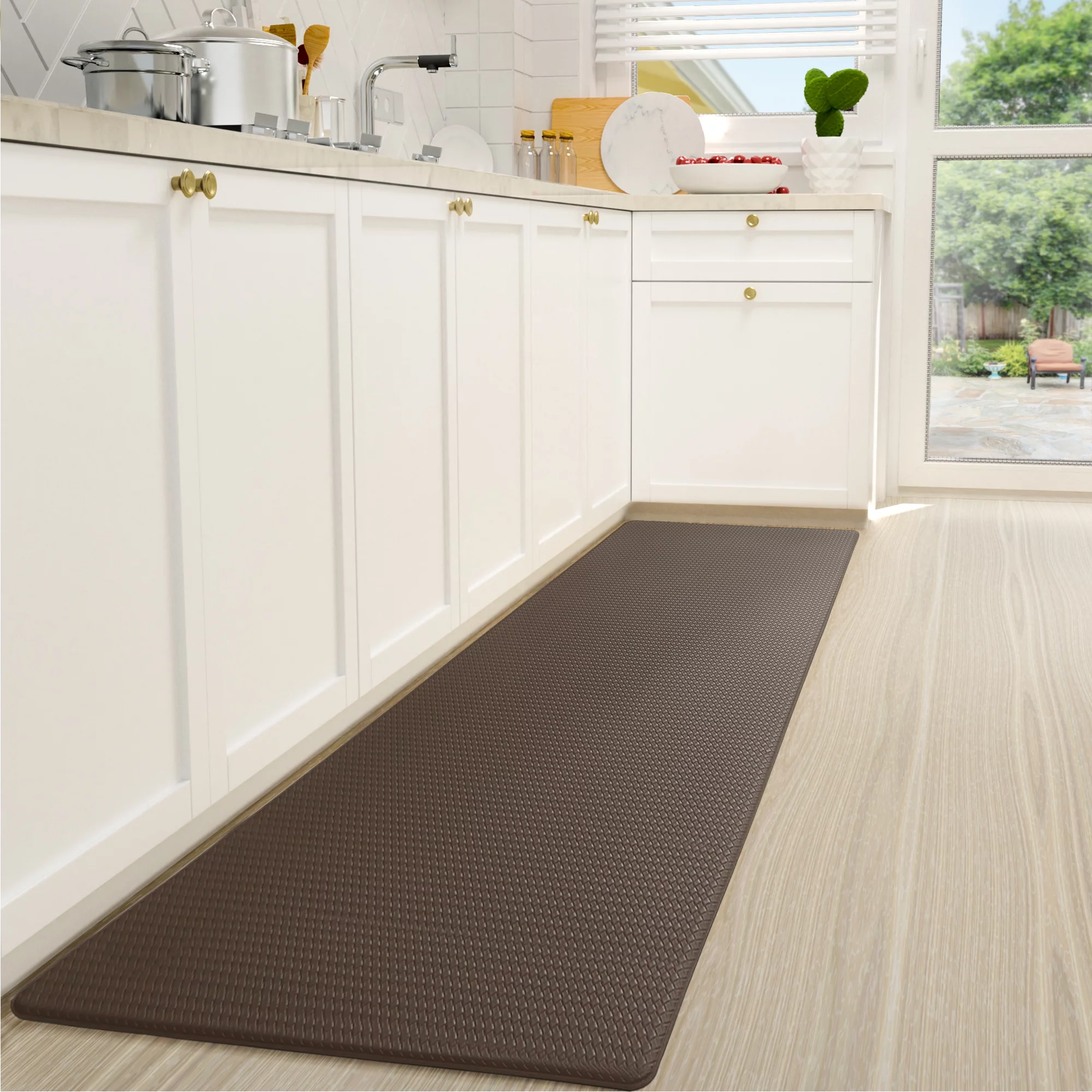 PABUBE Kitchen Rug, Anti Fatigue Kitchen Mat 2 Pieces, Non Skid Kitchen Floor Mat, Kitchen Rugs and Mats Washable, 17″x 29″+17″x 59″, Gray