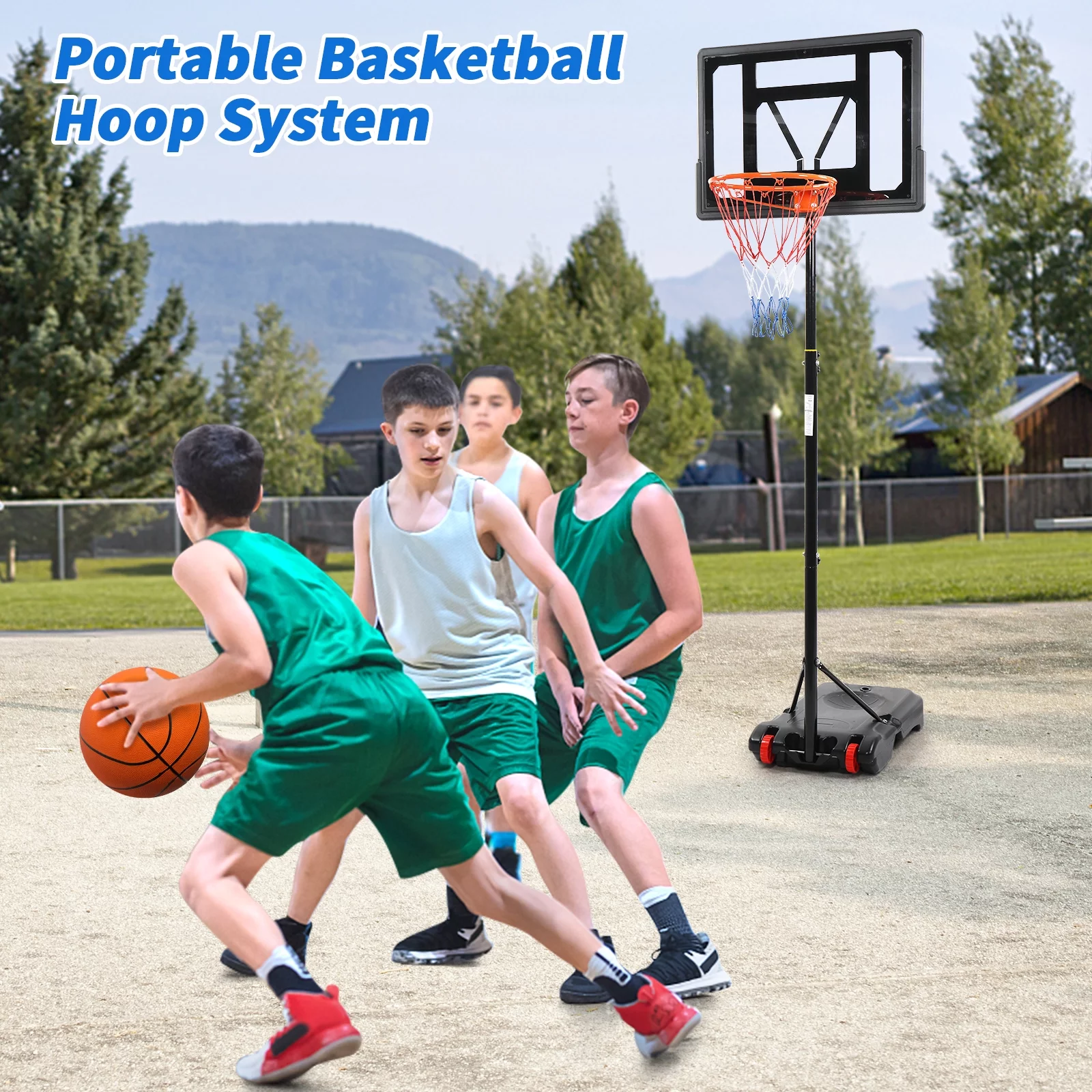 Ktaxon 6.5-8ft Basketball Hoop System, 33in Portable Basketball Goals with Basketball and Pump Indoor Outdoor