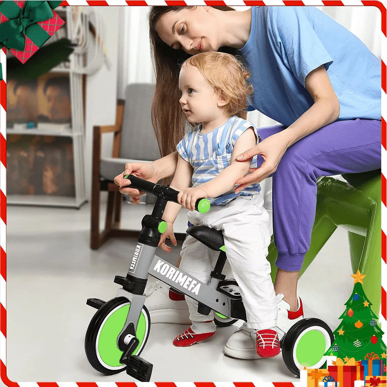 KORIMEFA 3 in 1 Kids Tricycle for 1-3 Year Olds, Toddler Trike for Balance Training, Baby Bike for Boy