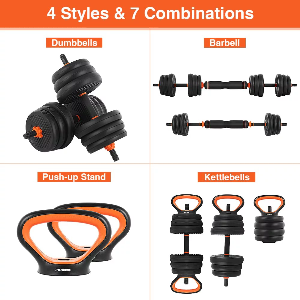 55lb Adjustable Weights Dumbbell Set, Portable Interchangeable Dumbbell, Barbell, and Kettlebell Set