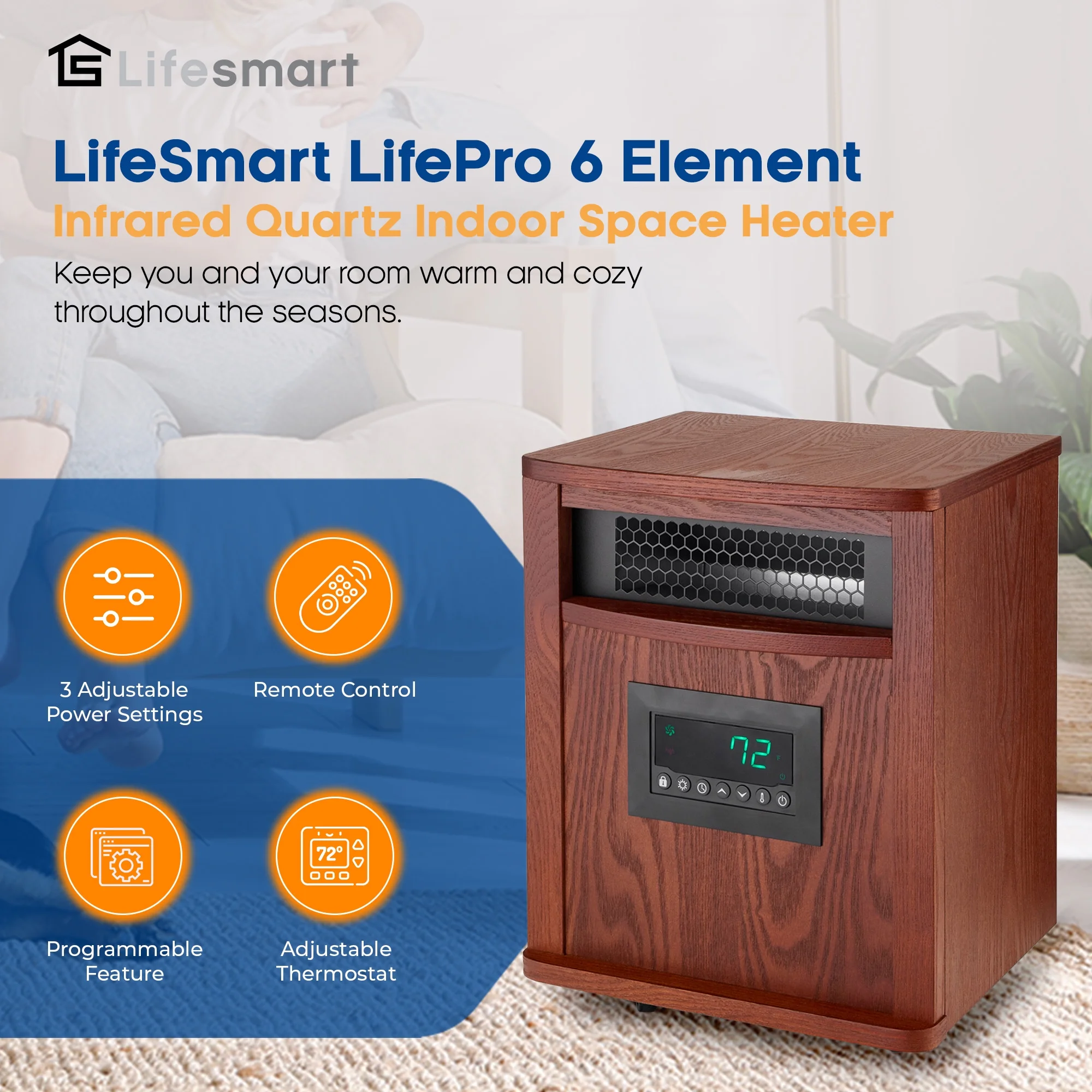 LifeSmart LifePro 6 Element 1500W Electric Infrared Quartz Space Heater