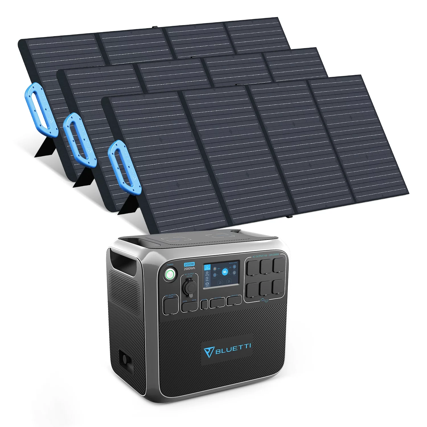 Bluetti Portable Power Station AC200P with 3 Solar Panels – 2000Wh Solar Generator, 6 AC Outlets, Ideal for Home, Travel, Power Outages