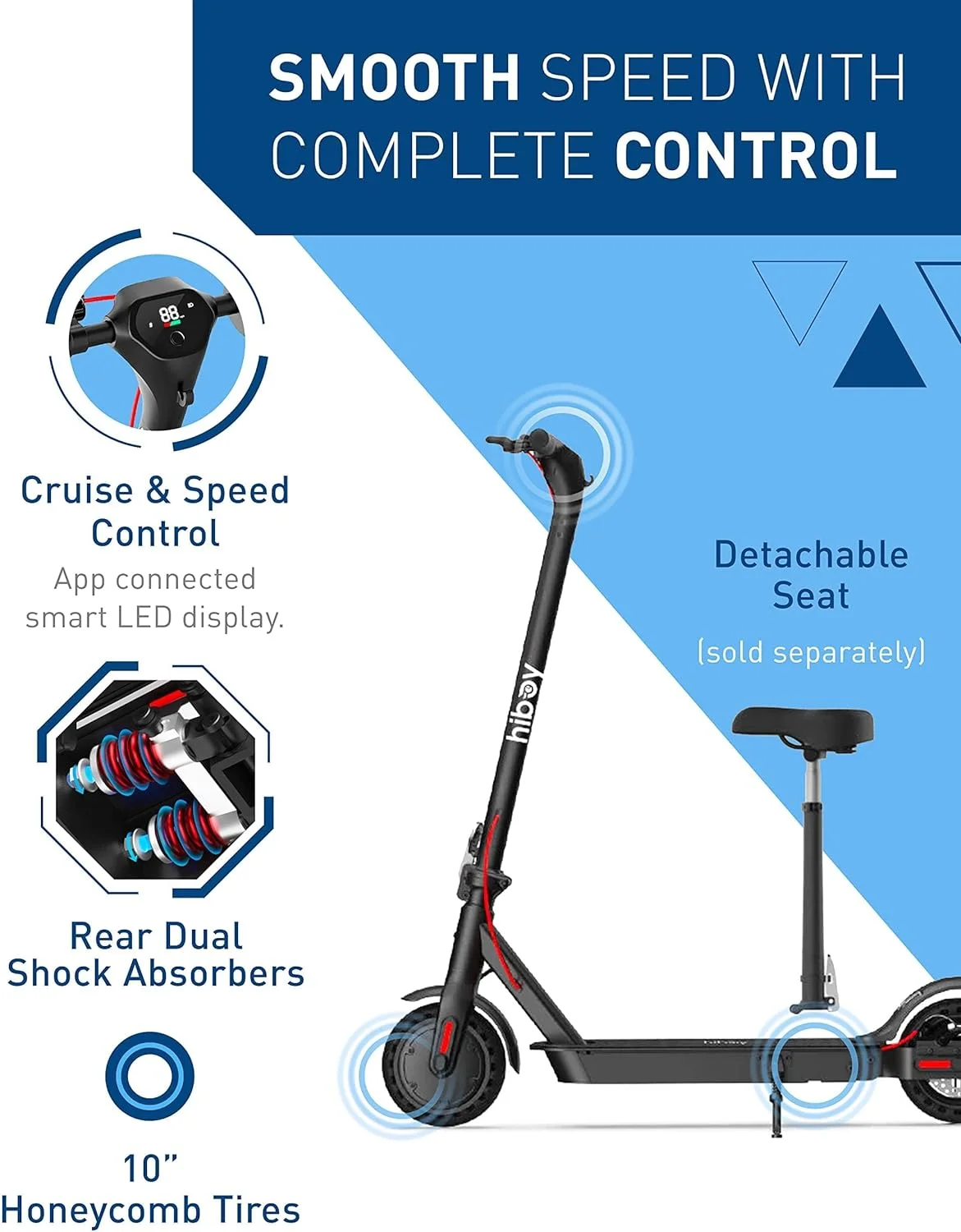 Hiboy KS4 Pro Electric Scooter, 500W Motor, 10″ Honeycomb Tires 25 Miles Long-Range & 19 MPH Portable Commuting Scooter for Adults eScooter Refurbished