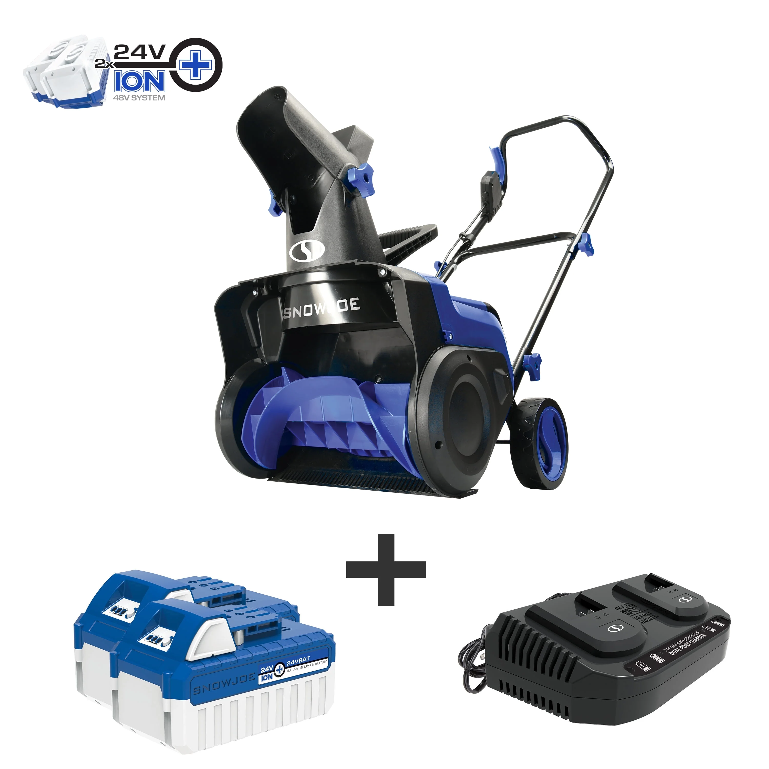 Snow Joe 48V 15″ Cordless Snow Blower, Brushless 750W Motor, 2 x 4.0-Ah Batteries & Charger