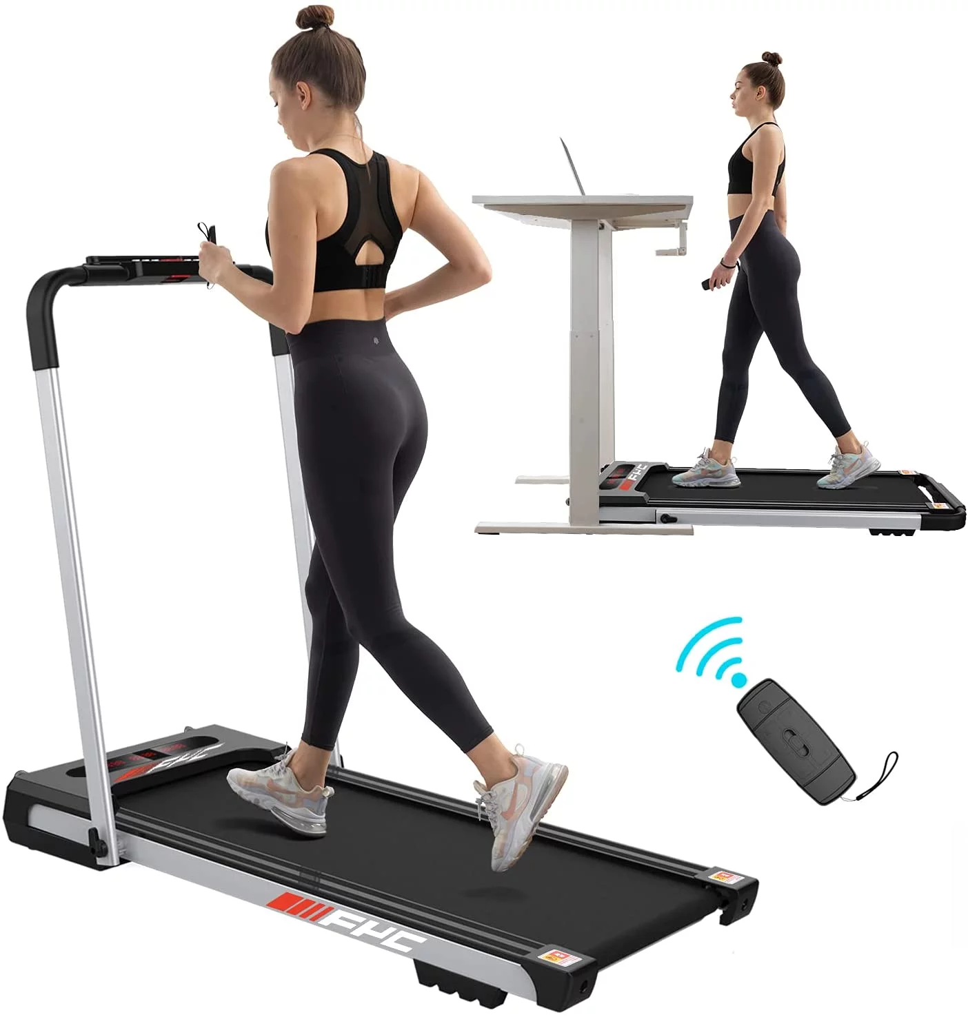 YY 2.5HP 2 in 1 Under Desk Folding Treadmill Installation-Free Foldable Treadmill Electric Running Machine With 12 Preset Programs Remote Control & LED Display for Home,Office Use,Sliver,JK31-8