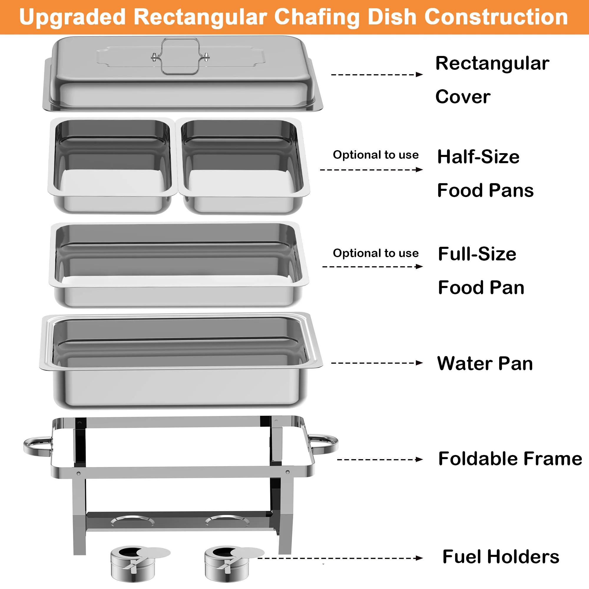 Famistar 6 Packs Chafing Dish Buffet Set Stainless Steel 2 Foldable Rectangular 4 Round Buffet Servers and Warmers Set Catering Food Warmers, 5/8 QT-Silver