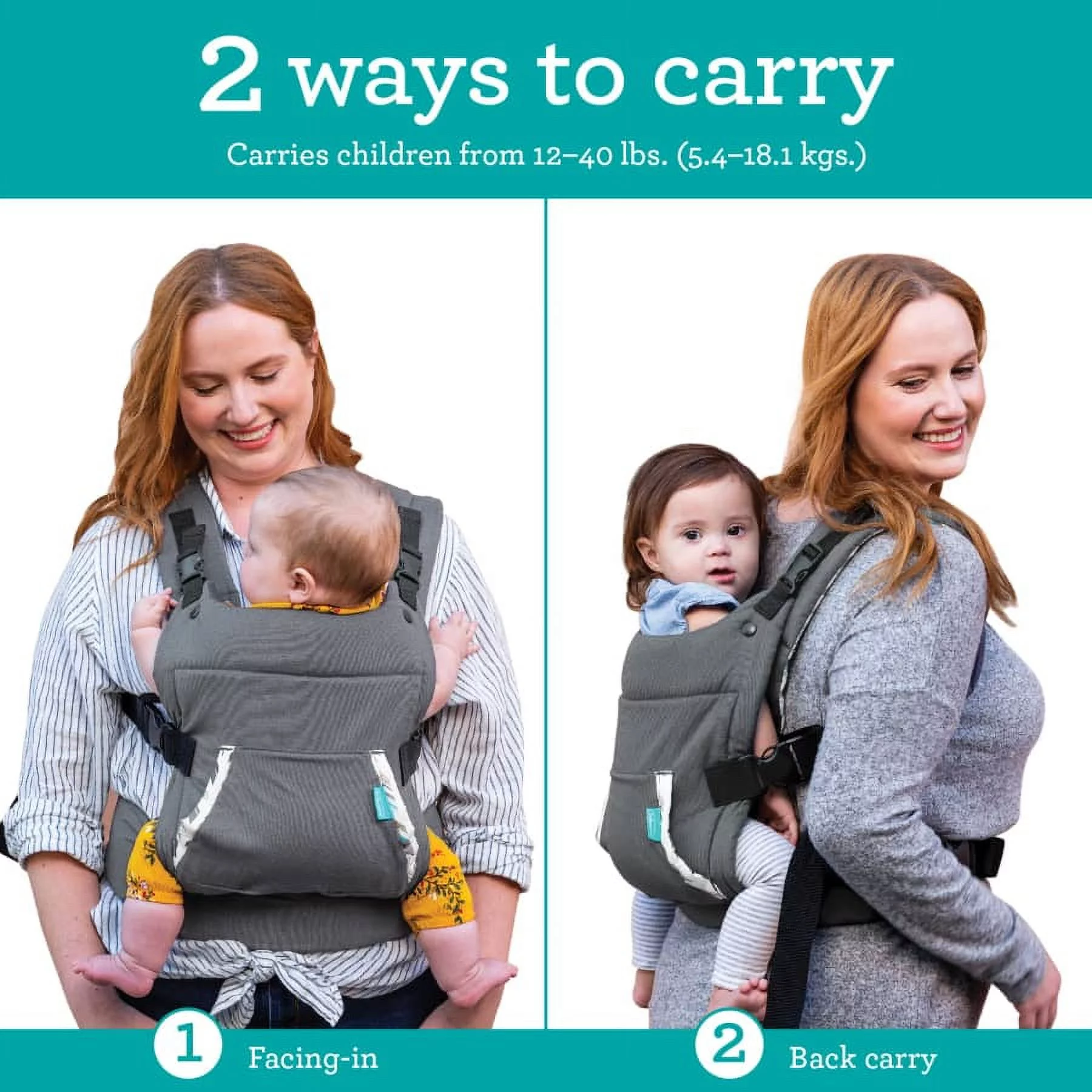 Infantino Cuddle-up Ergonomic Hoodie Baby Carrier, 2-Position, 12-40lb, Gray Fox