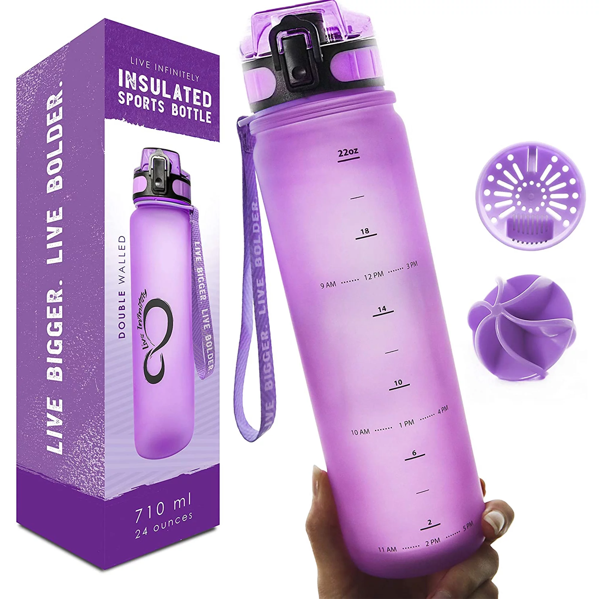 Live Infinitely Insulated Water Bottle with Time Marker BPA-Free 24 oz Rose