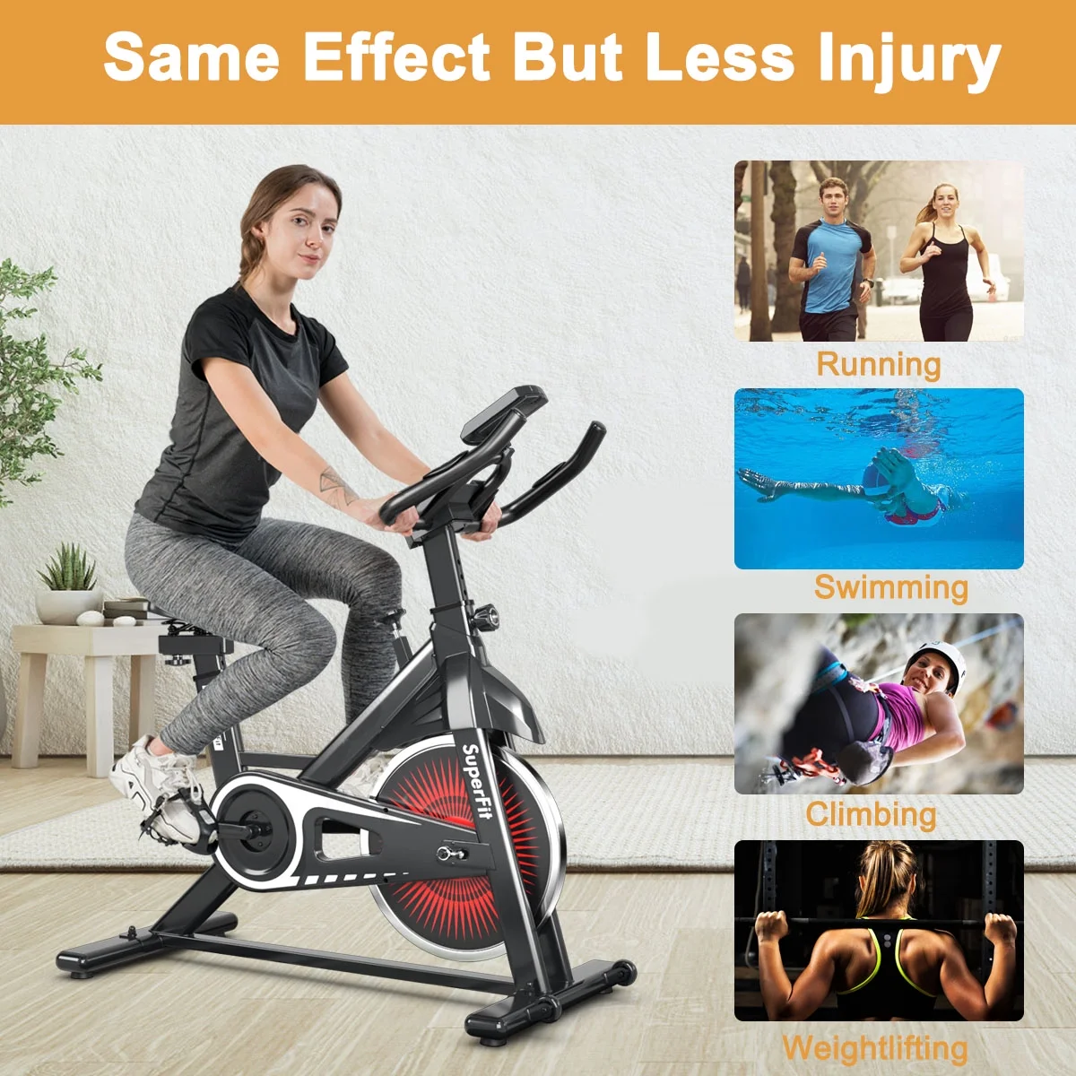 SuperFit Indoor Cycling Stationary Bike Silent Belt Drive Adjustable Resistance