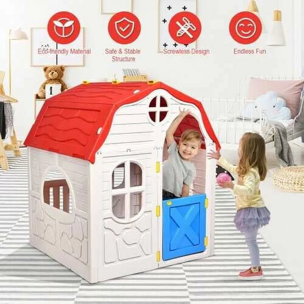 Kids Cottage Playhouse Foldable Plastic Indoor Outdoor Toy