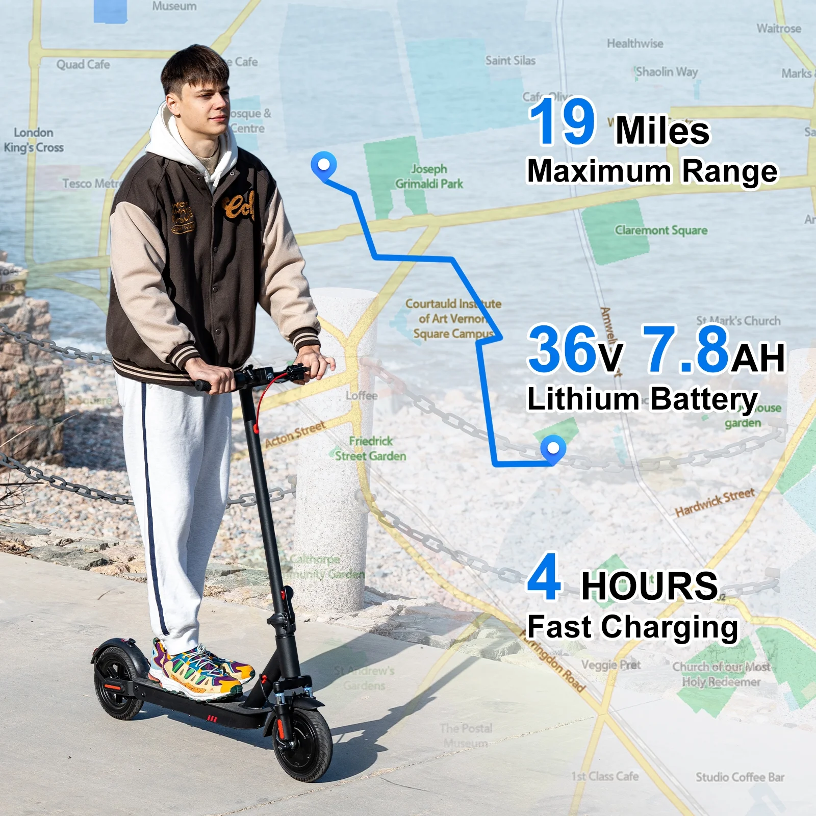 HOVERMAX Electric Scooter 350W Motor Up to 18.6 MPH & 19 Miles, 8.5” Solid Tires Adults Electric Scooter with APP Control, Foldable and Commute