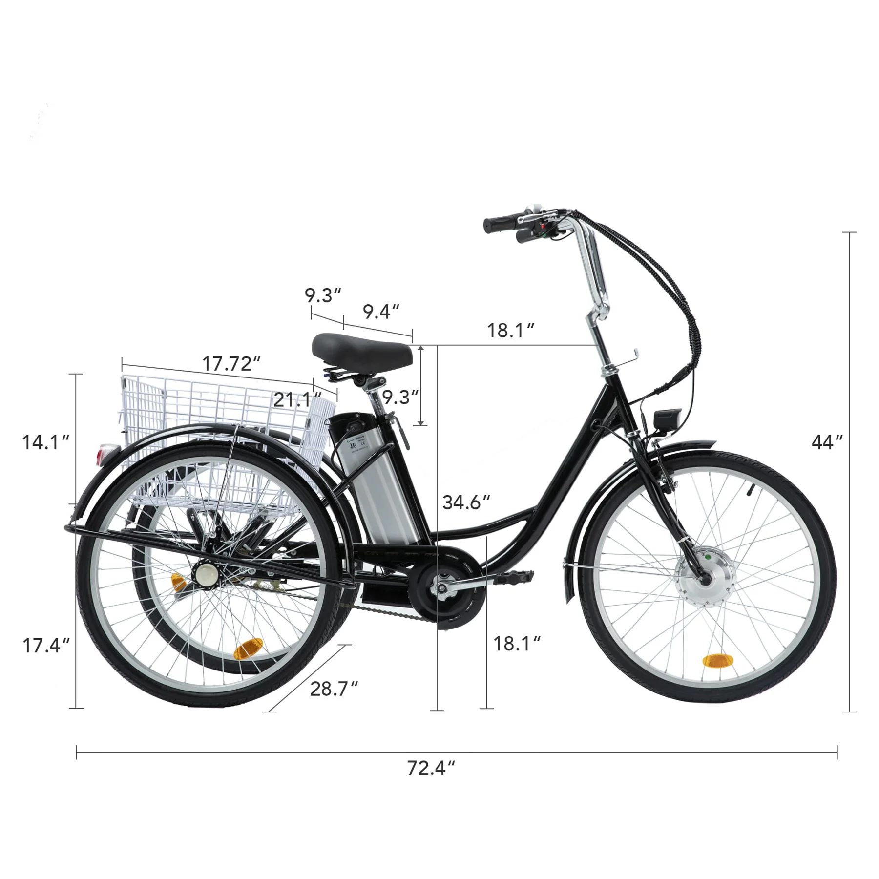 VIRIBUS 26 Inch Electric Trike Bike for Adults 36V 3 Wheel Electric Bicycle for Women Men,White